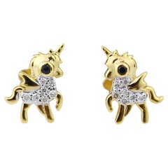 Einhorn-Diamant-Ohrringe für Mädchen (Mädchen) aus 18 Karat massivem Gold