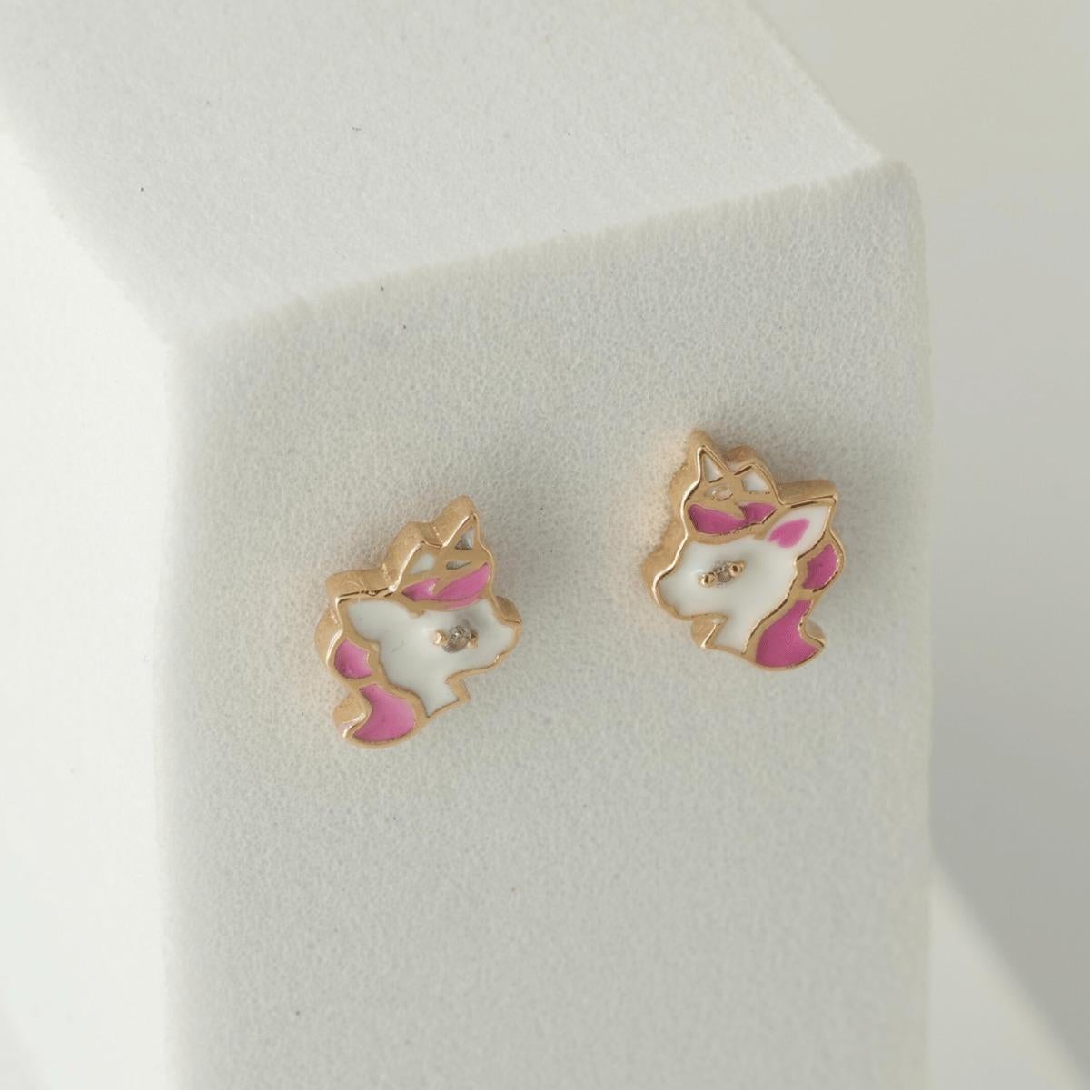 Unicorn Diamond Stud Earrings in 14k Solid Gold (Certified) In New Condition For Sale In New Delhi, DL