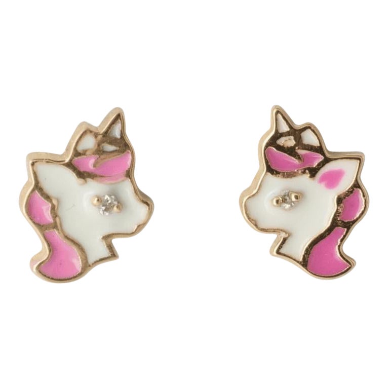 Pendientes de unicornio de oro macizo de 14 quilates (certificados)