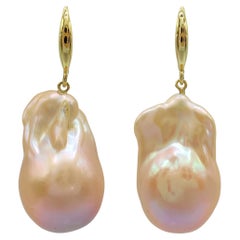 Unicorn Hue Baroque Pearl Drop Earrings With Thick 18K Yellow Gold French Hooks