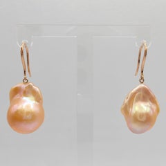 Unicorn Hue Golden Baroque Pearl Drop Earrings With 18K Rose Gold French Hooks