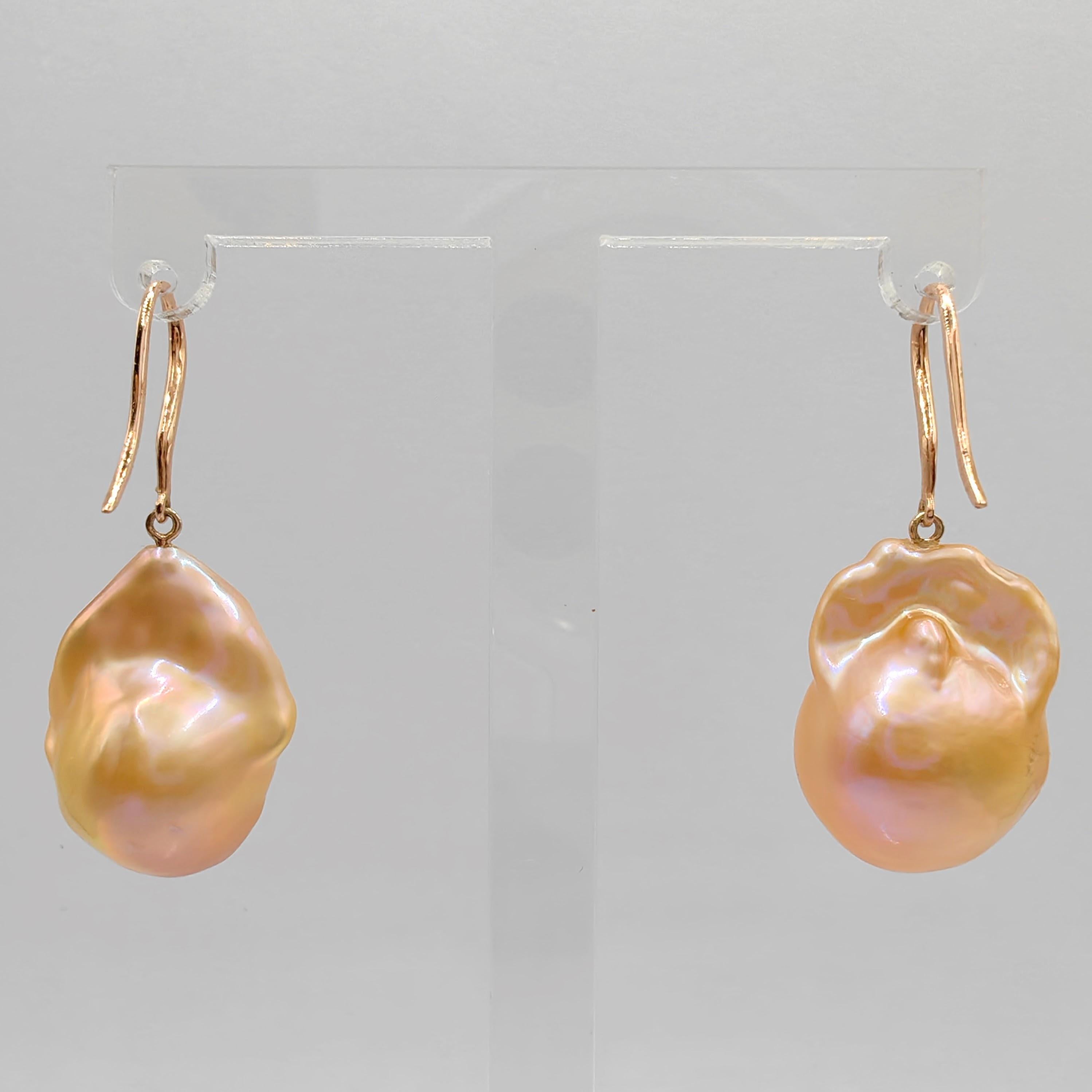 Unicorn Hue Golden Baroque Pearl Drop Earrings With 18K Rose Gold French Hooks In New Condition For Sale In Wan Chai District, HK