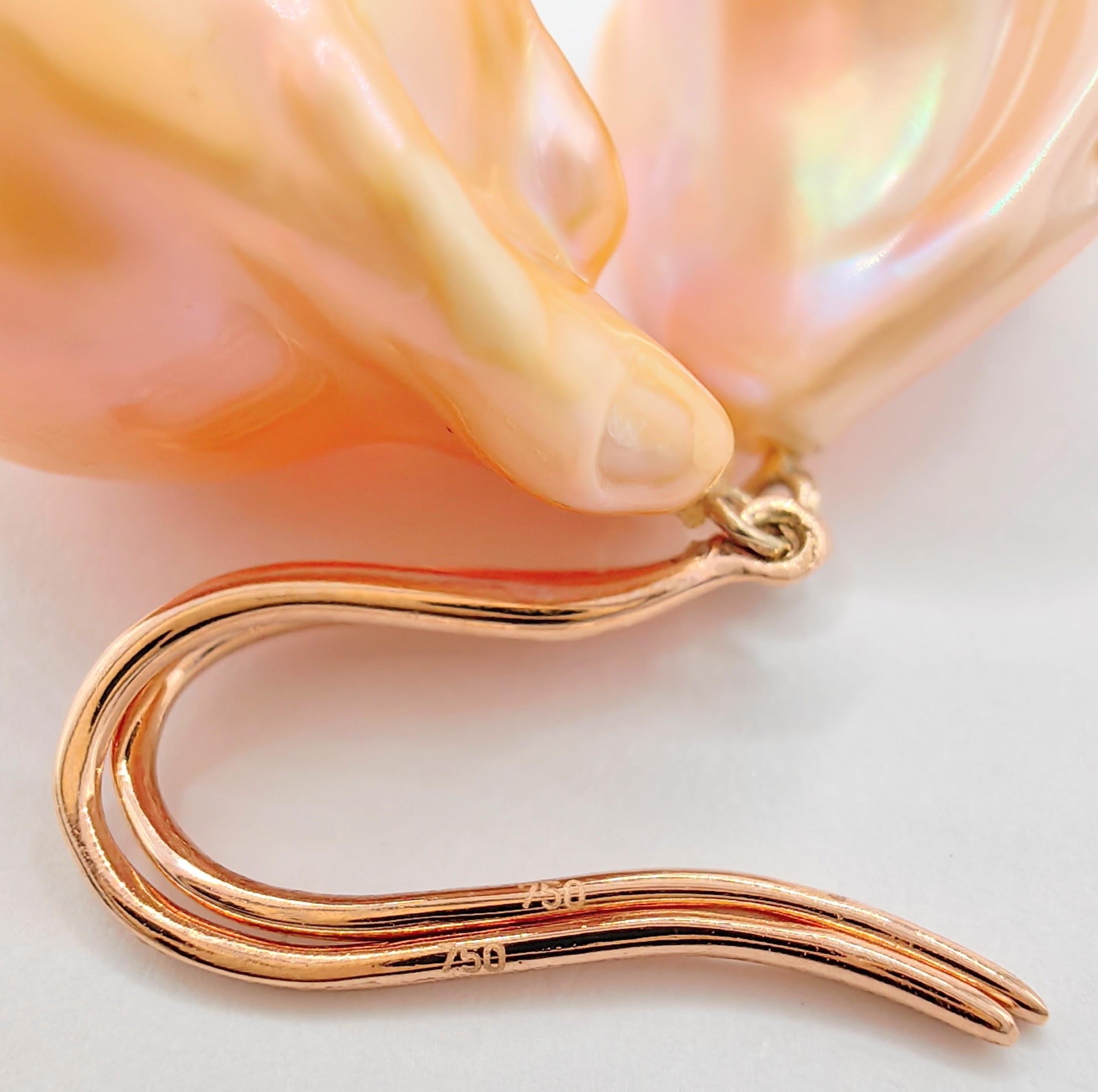 Unicorn Hue Golden Baroque Pearl Drop Earrings With 18K Rose Gold French Hooks For Sale 2