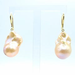 Unicorn Hue Golden Baroque Pearl Drop Earrings With 18K Yellow Gold French Hooks