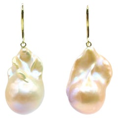 Unicorn Hue Golden Baroque Pearl Drop Earrings With 18K Yellow Gold French Hooks