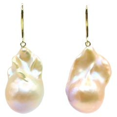 Unicorn Hue Golden Baroque Pearl Drop Earrings With 18K Yellow Gold French Hooks