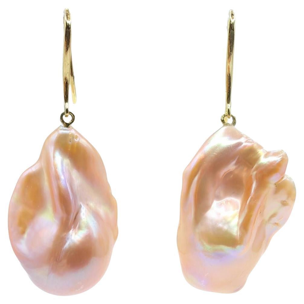 Unicorn Hue Golden Baroque Pearl Drop Earrings With 18K Yellow Gold French Hooks