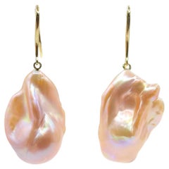 Unicorn Hue Golden Baroque Pearl Drop Earrings With 18K Yellow Gold French Hooks