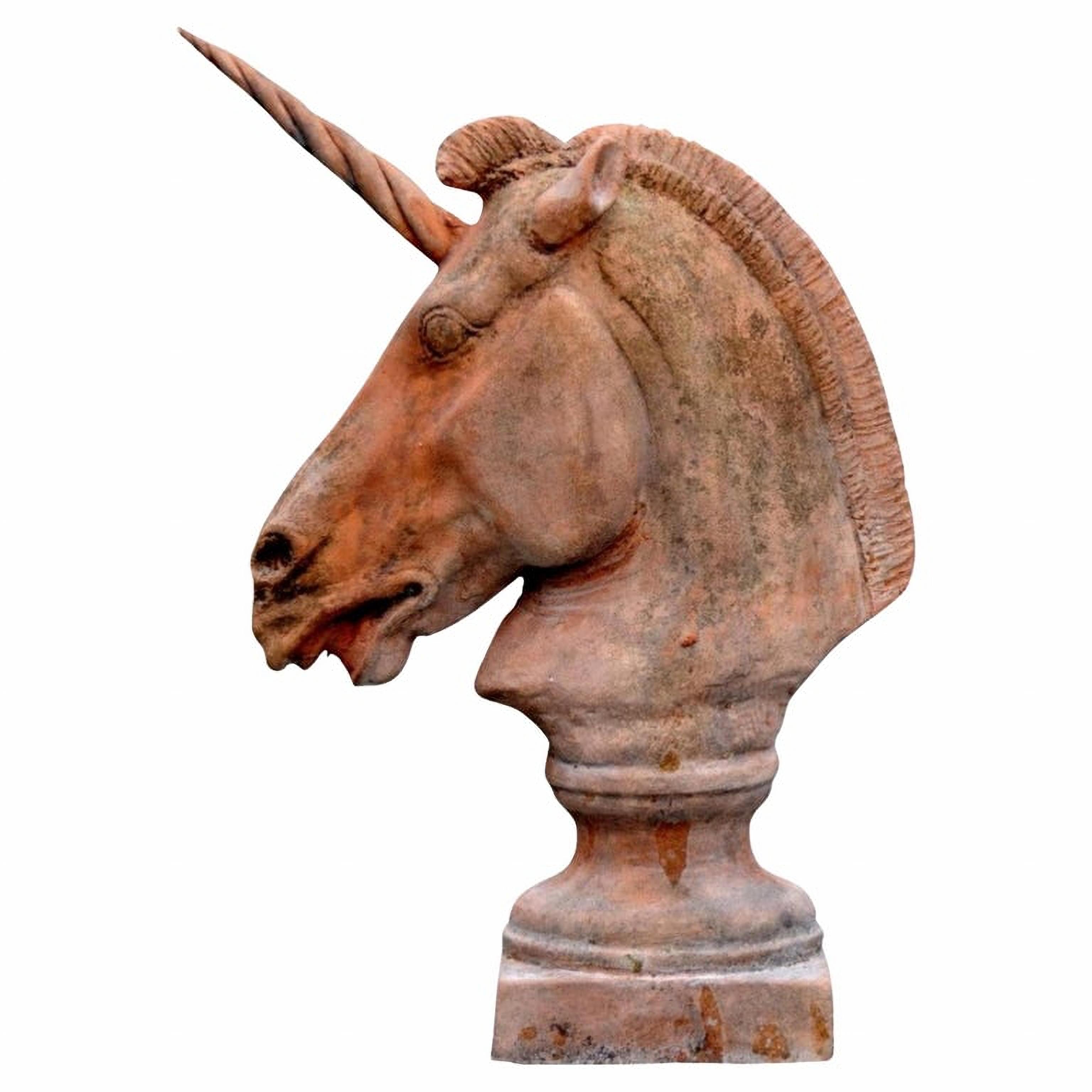 Hand-Crafted Unicorn in Early 20th Century Terracotta For Sale