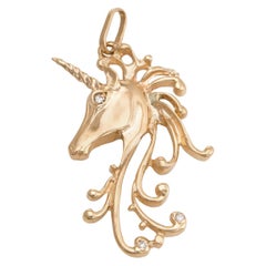 Unicorn Pendant Vintage 14 Karat Yellow Gold Diamond Eye Fine Jewelry Animal