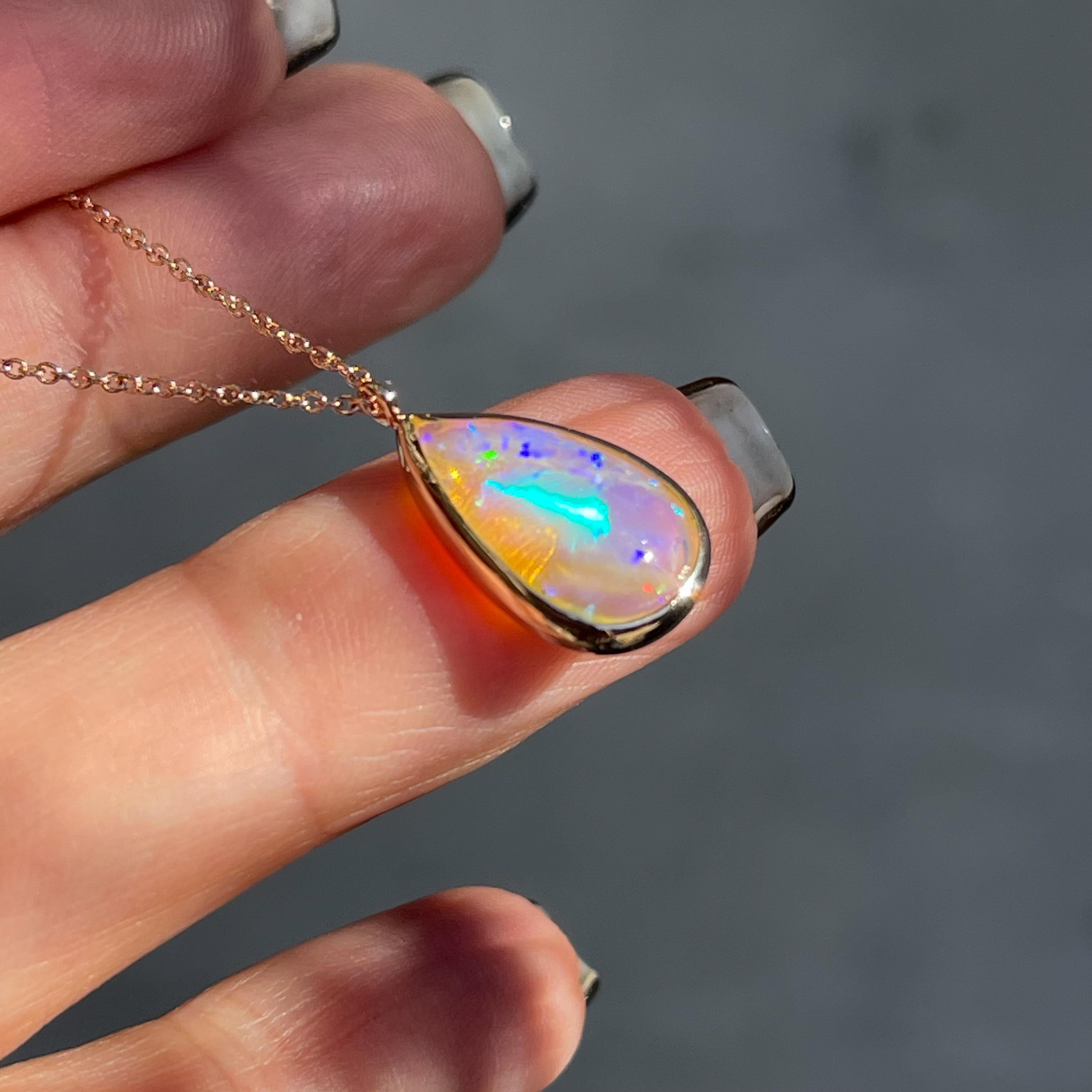 Unicorn Tear Australian Opal Necklace No. 19 in 14k Rose Gold by NIXIN Jewelry In New Condition For Sale In Los Angeles, CA
