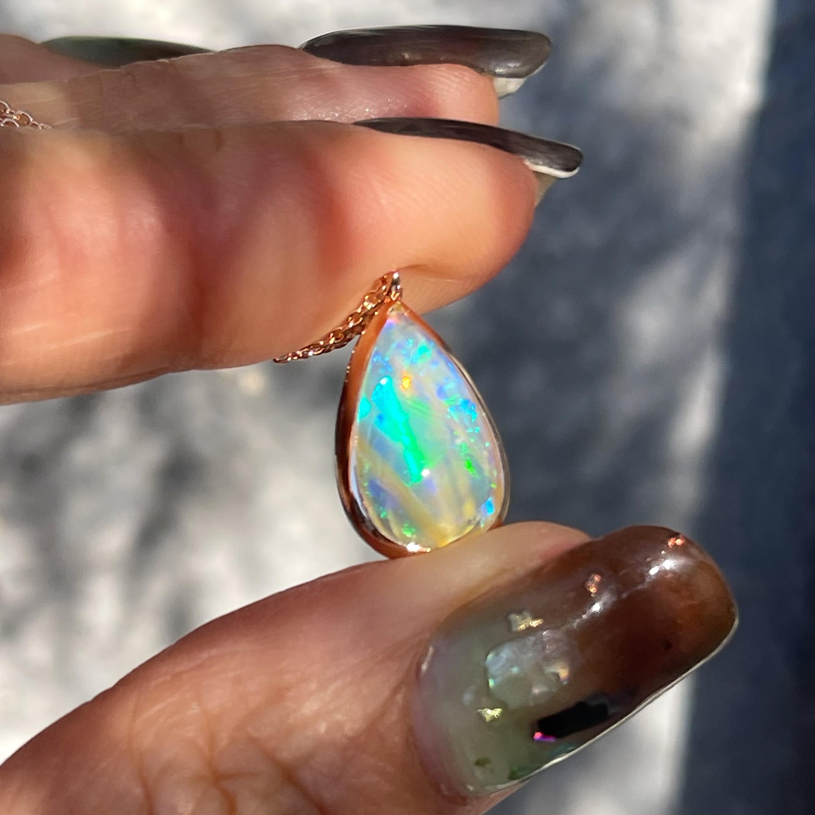 Unicorn Tear Australian Opal Necklace No. 19 in 14k Rose Gold by NIXIN Jewelry For Sale 2