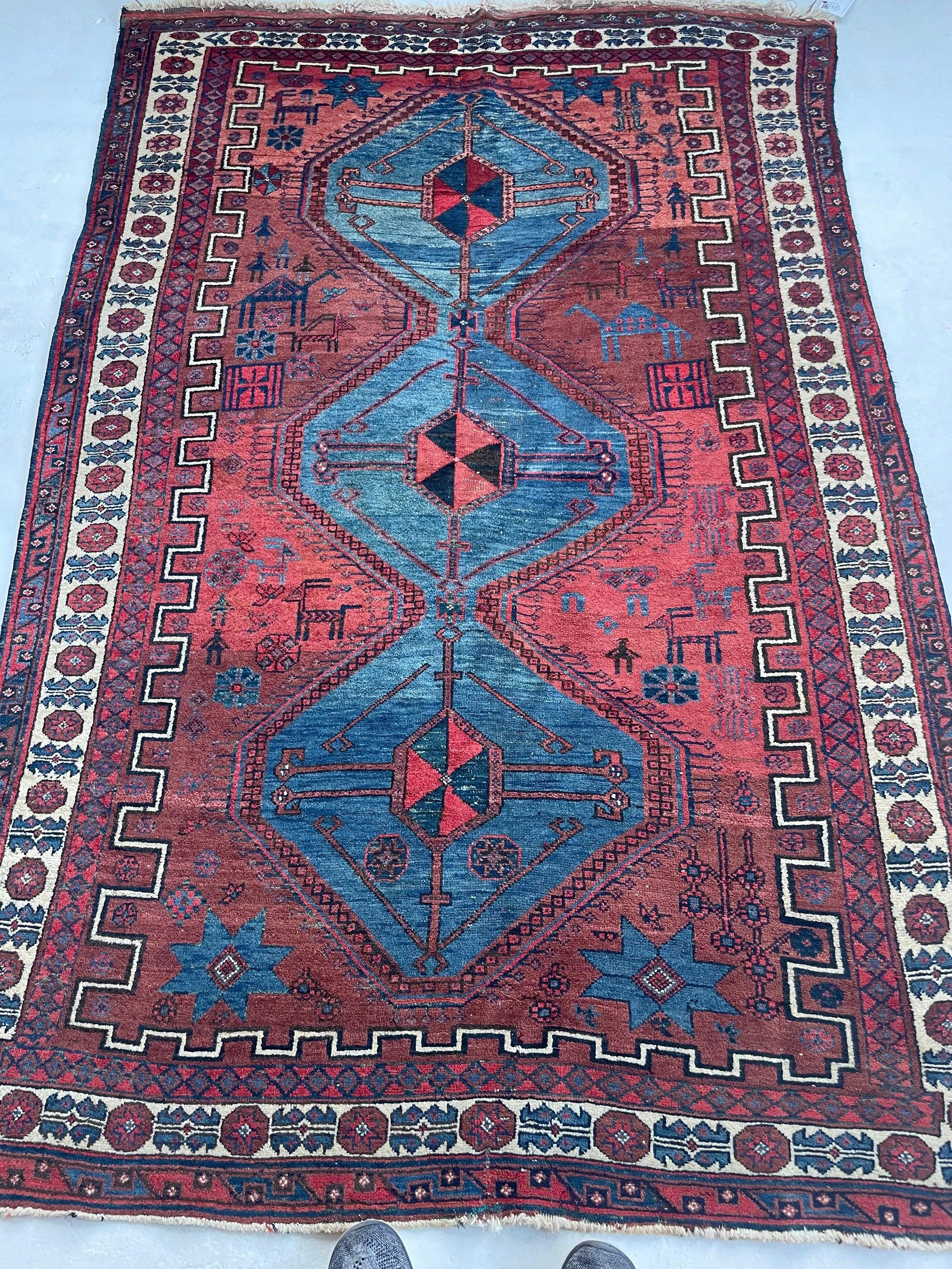 Hand-Knotted Unicorn Vintage Shiraz Rug, circa 1950's For Sale