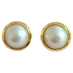 Unicorn White Freshwater Pearl Snap Back Earrings (with 14K Solid Yellow Gold)