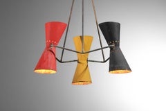 Unidentified 1950s 3-Shade Diabolo Chandelier - Red, Yellow, Black