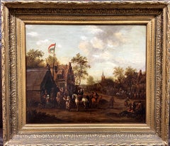 Antique "Figures and horses by a country tavern"