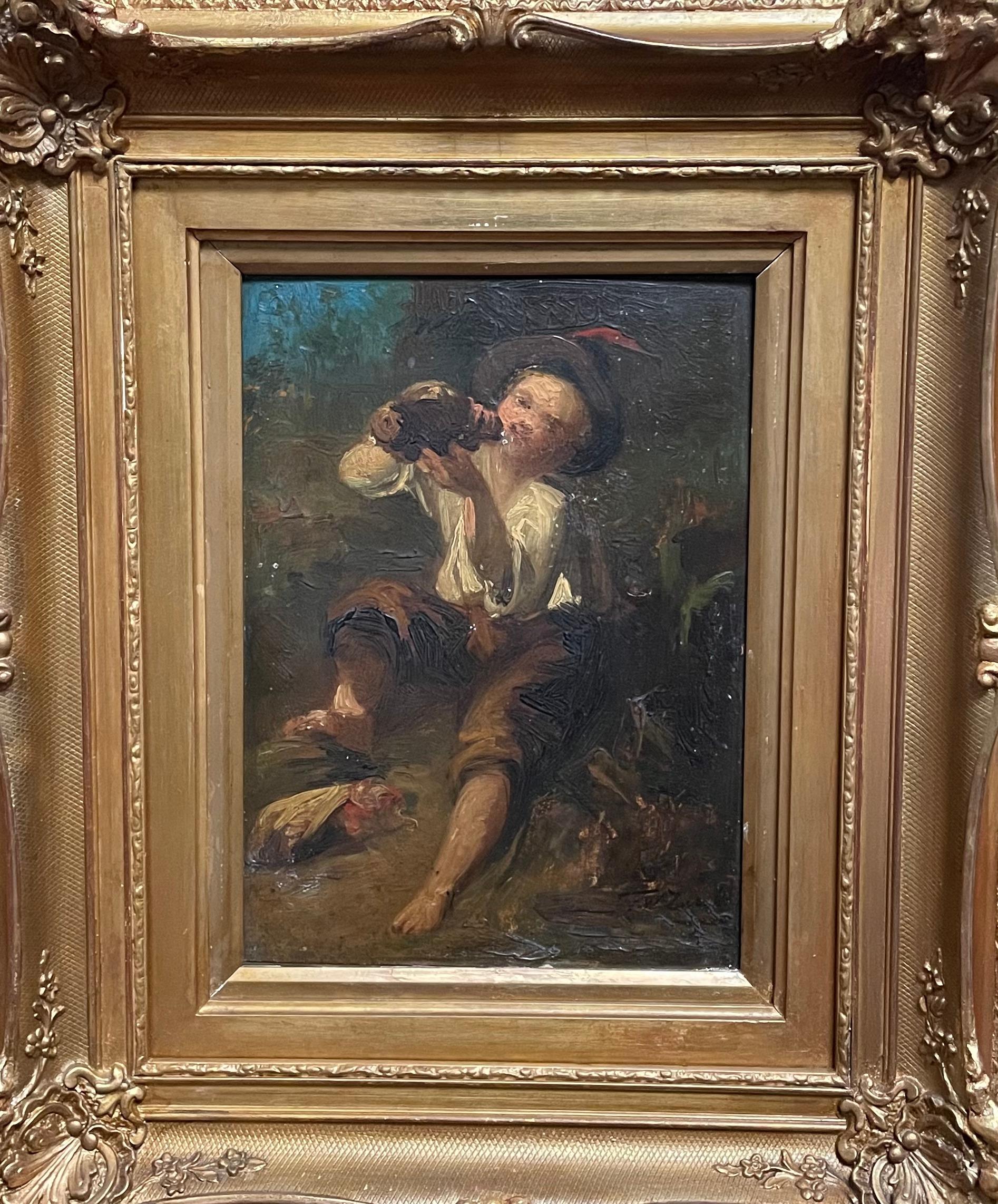 Portrait Painting di Unidentified Artist / Illegibly Signed (XIX Century) - "Scena rustica di genere"