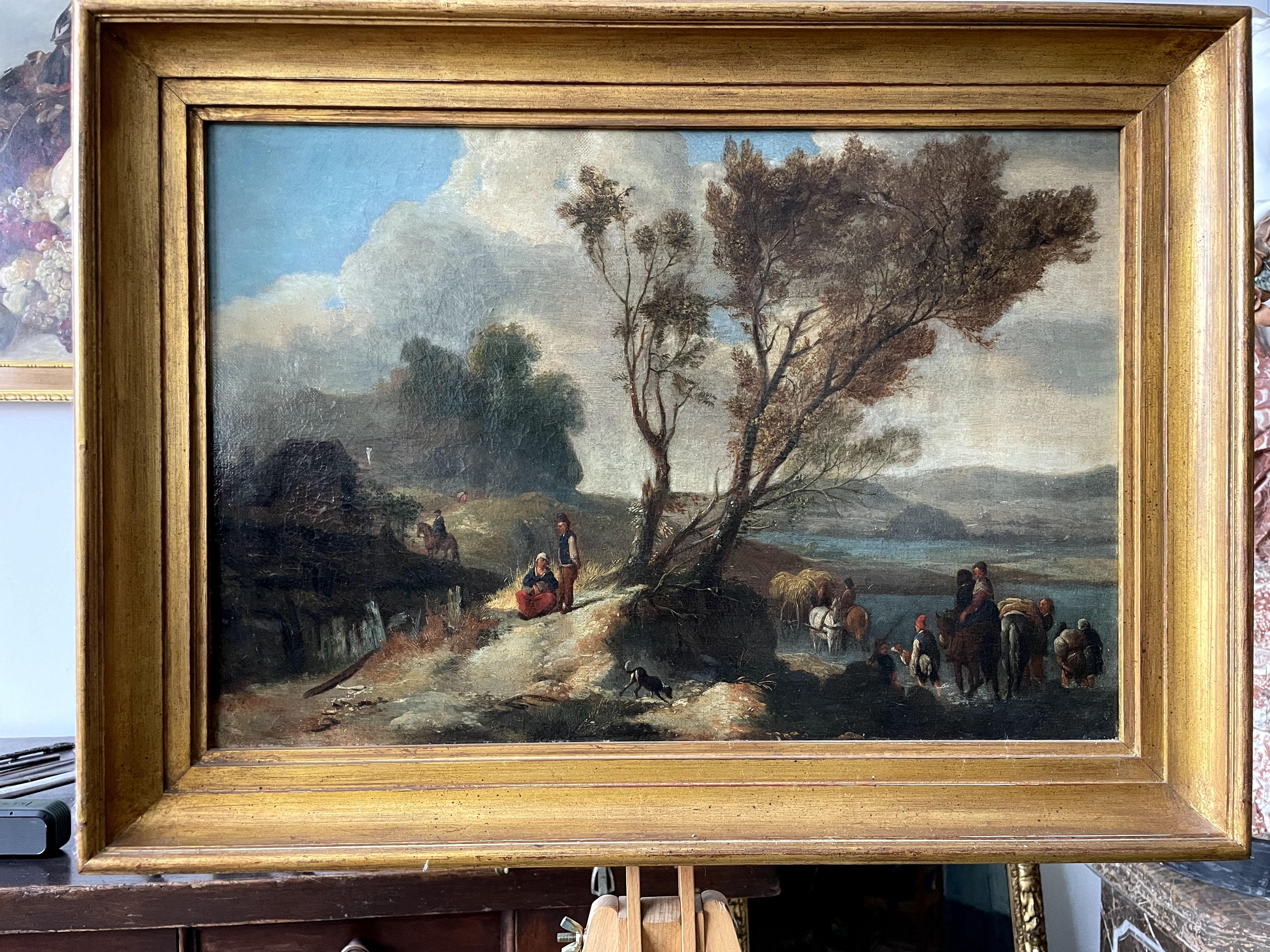 „Farmer am Fluss“ (Braun), Landscape Painting, von Unidentified Artist XIX  Century
