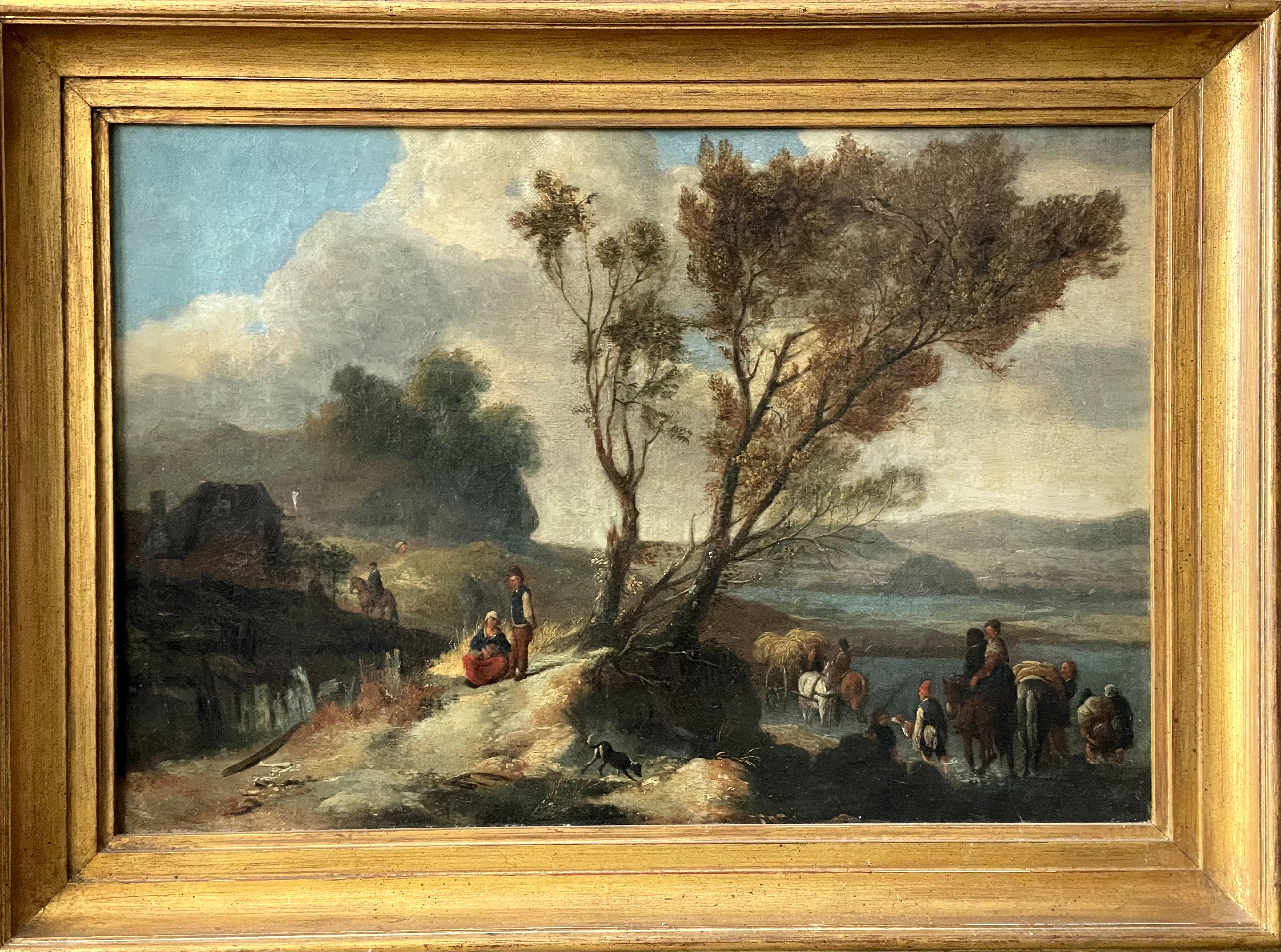 Unidentified Artist XIX  Century Landscape Painting – „Farmer am Fluss“