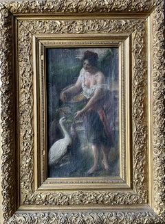 "Mujer dando de comer a los pájaros"