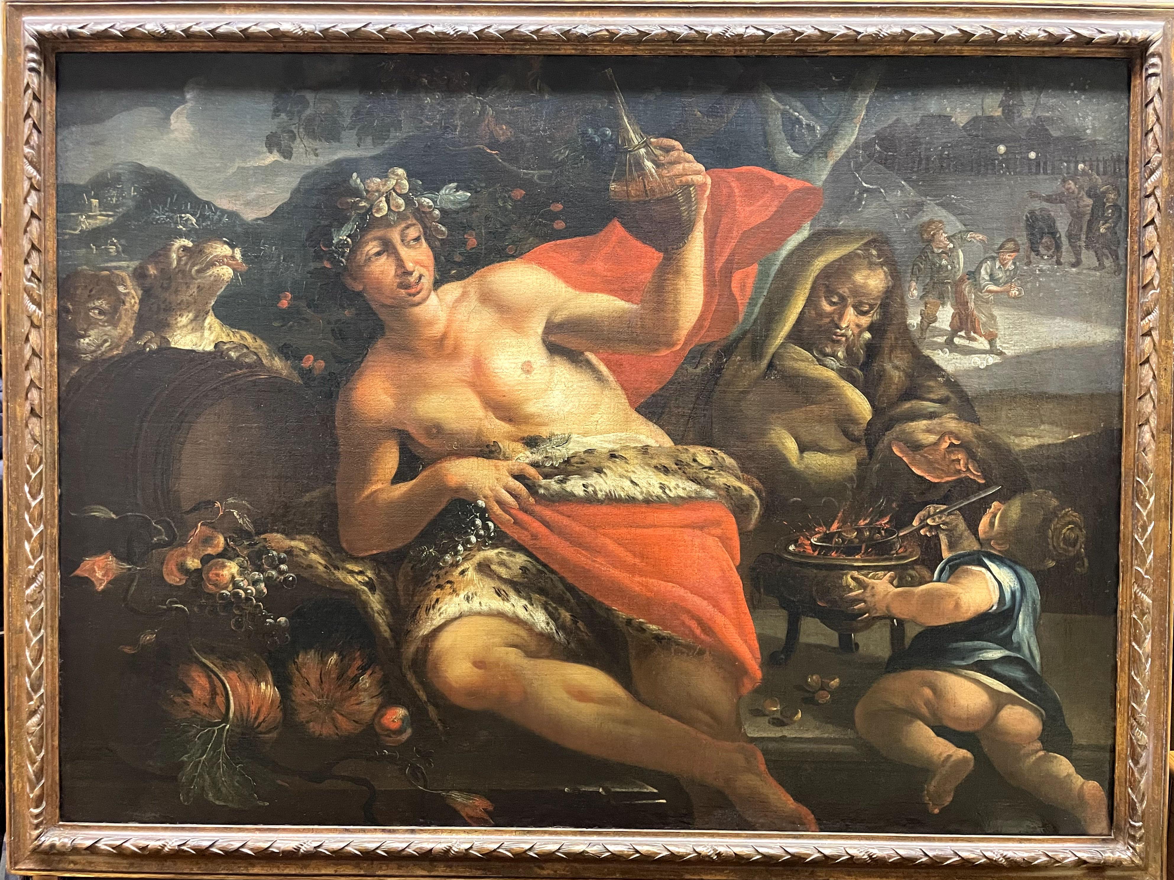 Unidentified Artist XVII-XVIII Century Figurative Painting - "Allegorical Mythological Winter"