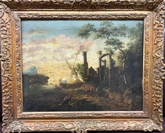 "Idyllic Harbor Landscape with Ruins and Figures"
