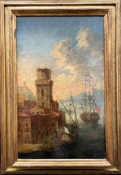 "Seascape with Harbor and Tower"