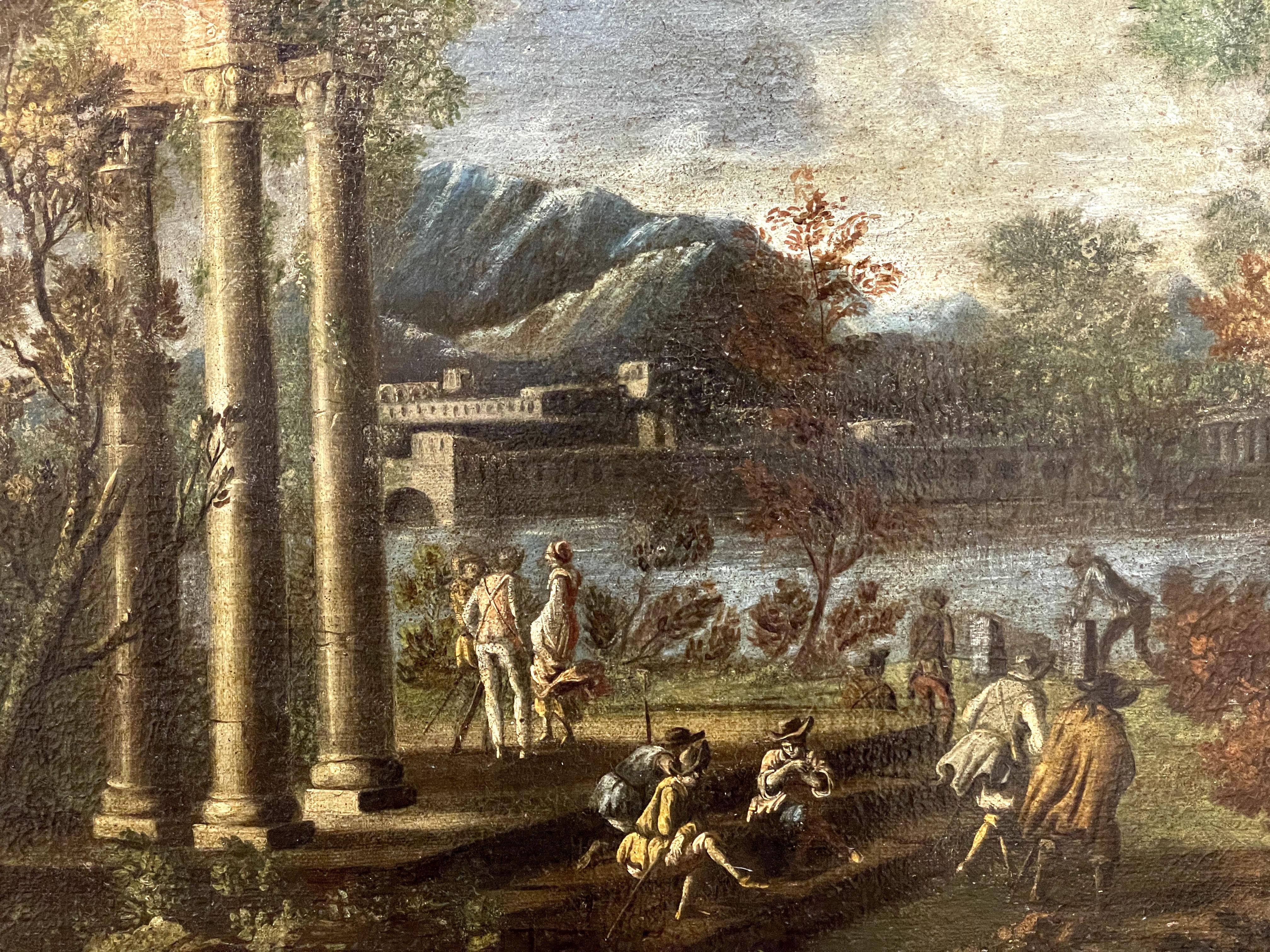 „klassische Landschaft mit Figuren“ – Painting von Unidentified Artist XVIII Century