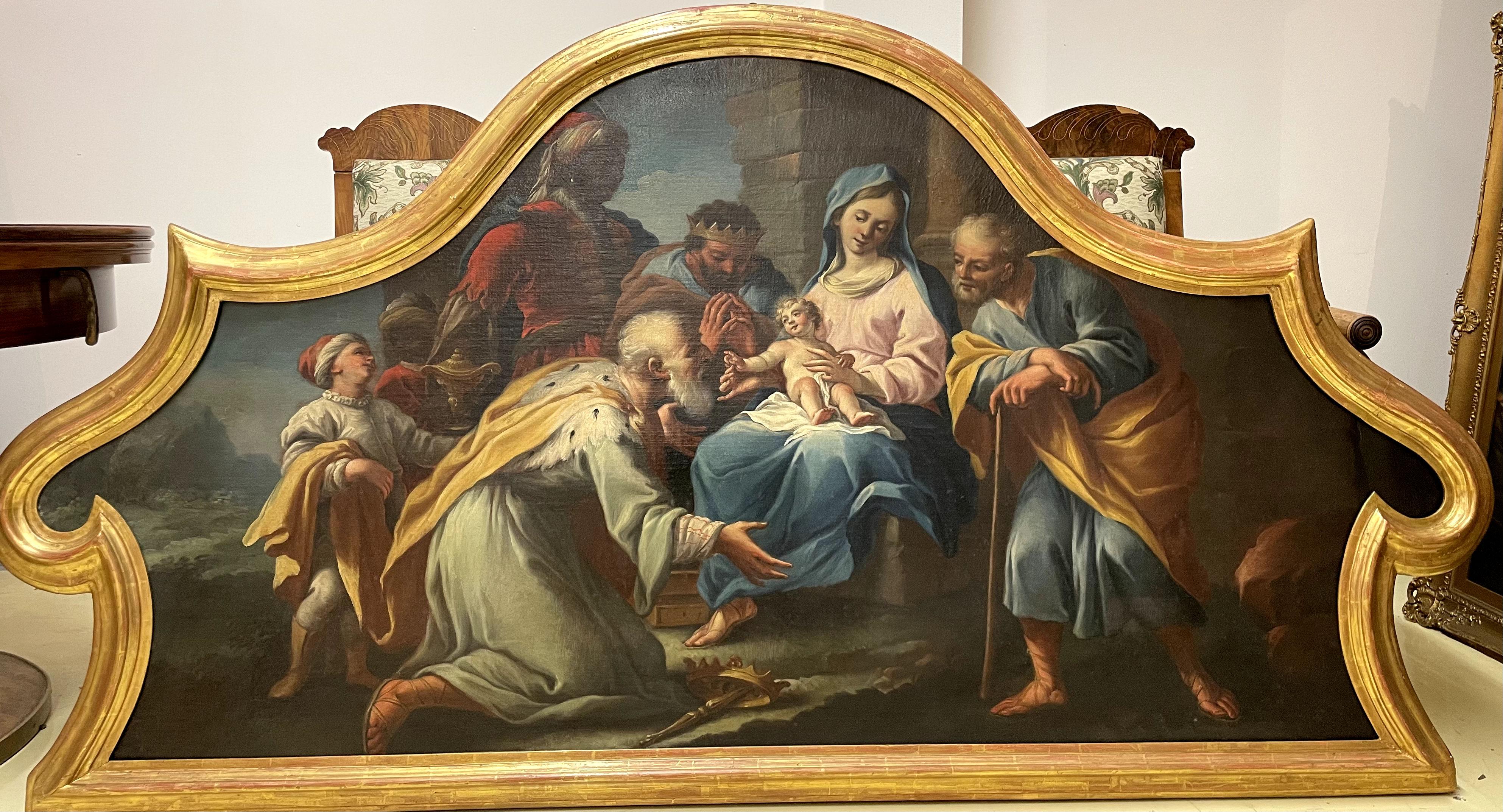 Figurative Painting di Unidentified Artist XVIII Century (Italian or Spanish School) - "L'adorazione dei Magi