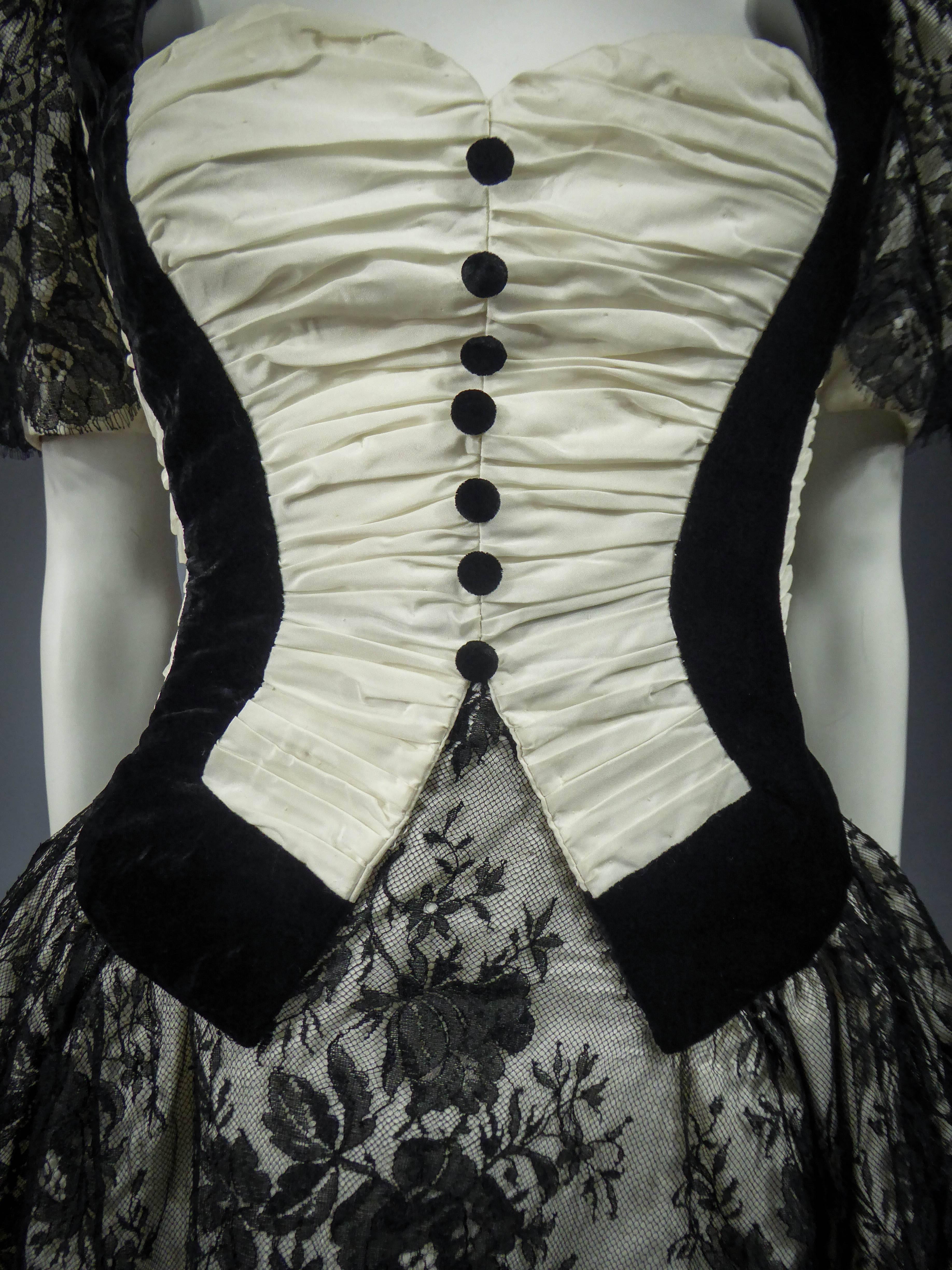 Black A black Lace & white FrenchCouture  Cocktail Dress Circa 1990 For Sale