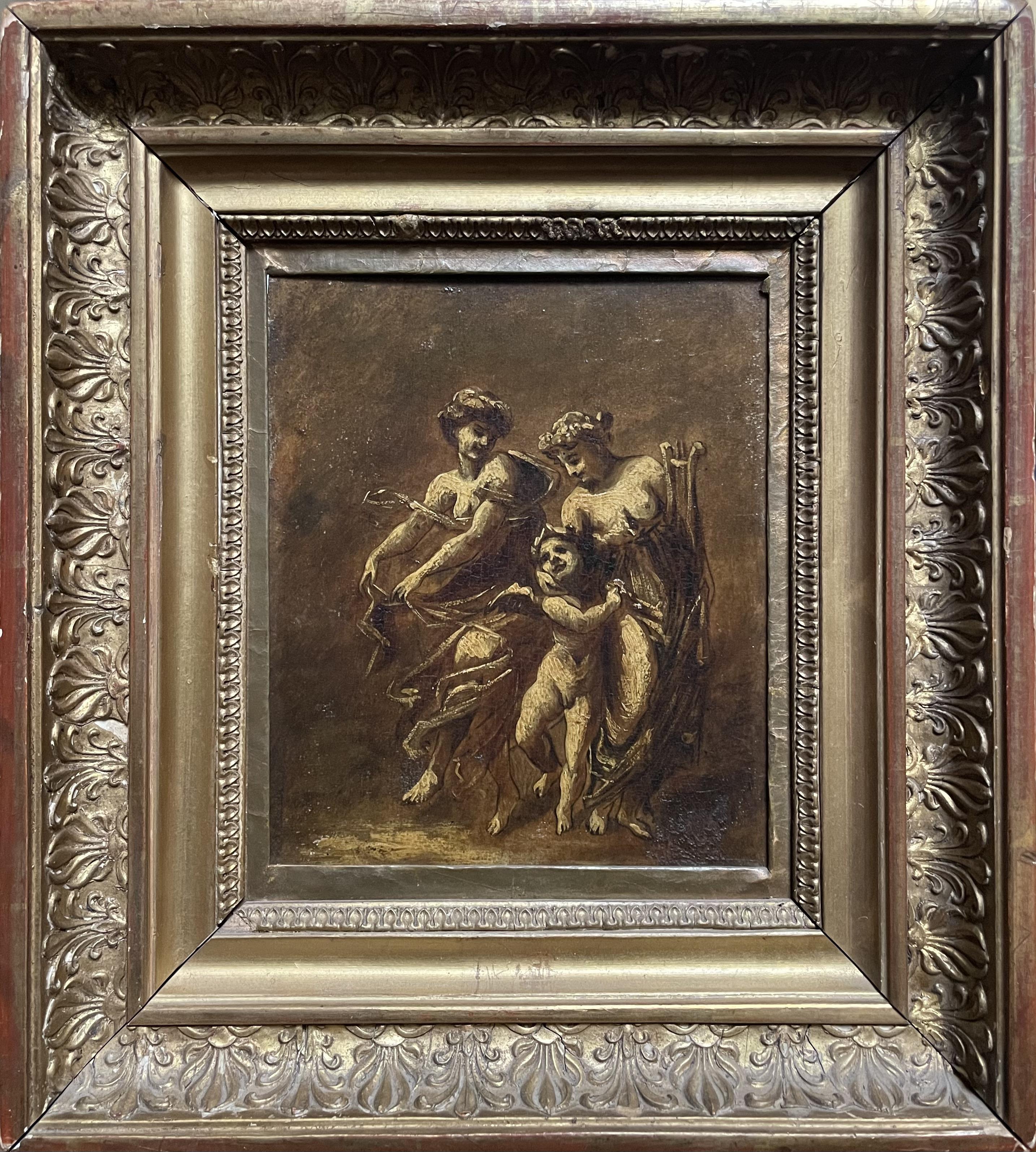 Figurative Painting de Unidentified - "Escena alegórica con figuras mitológicas"