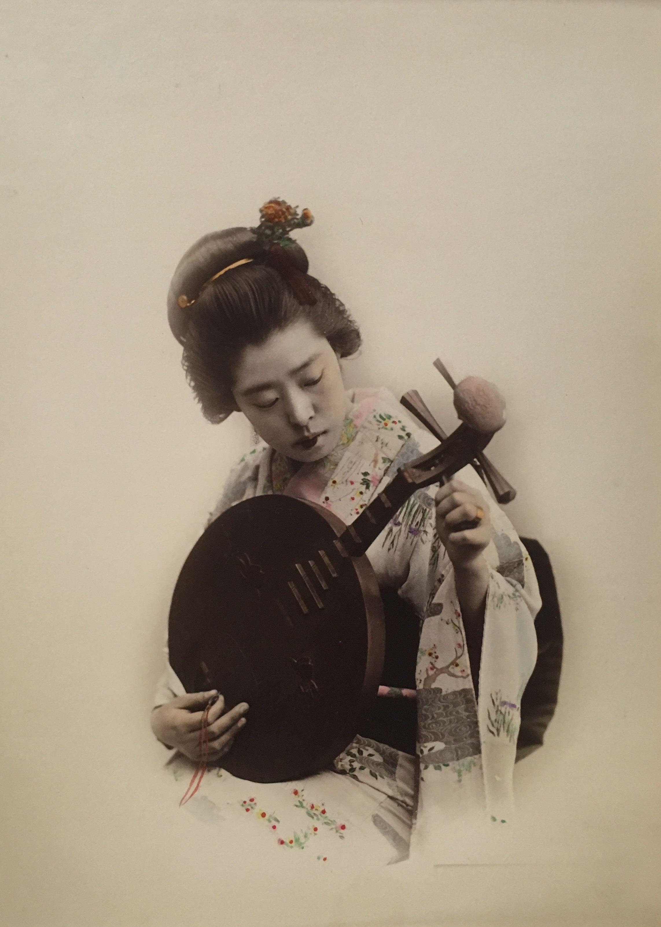 Unidentified Photographer Black and White Photograph - Japanese Woman (with instrument)