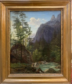 "Pintura de paisaje - Niño junto al río"