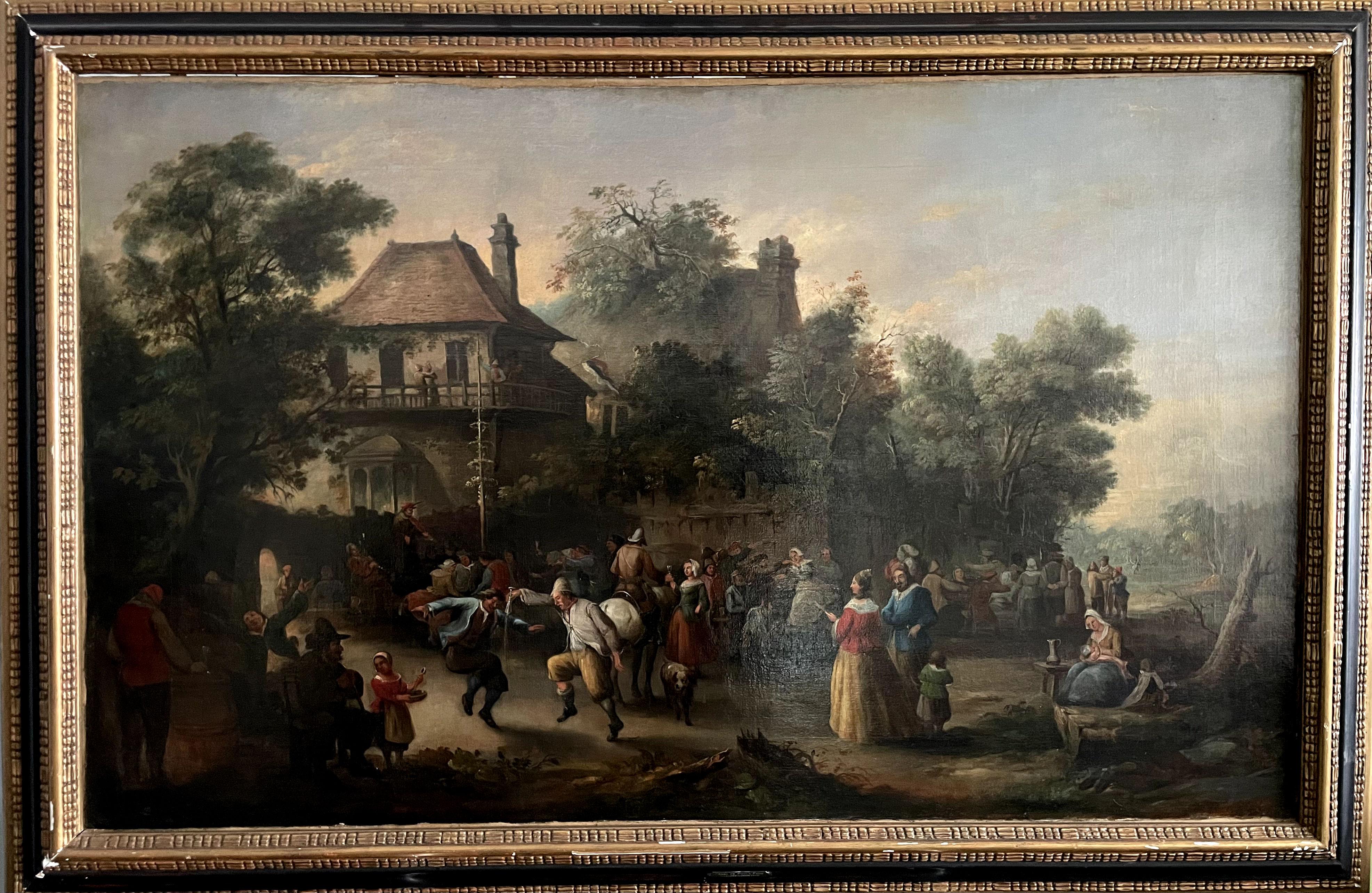 Figurative Painting di Unidentified (XVIII Century) - "Raduno festivo del villaggio"