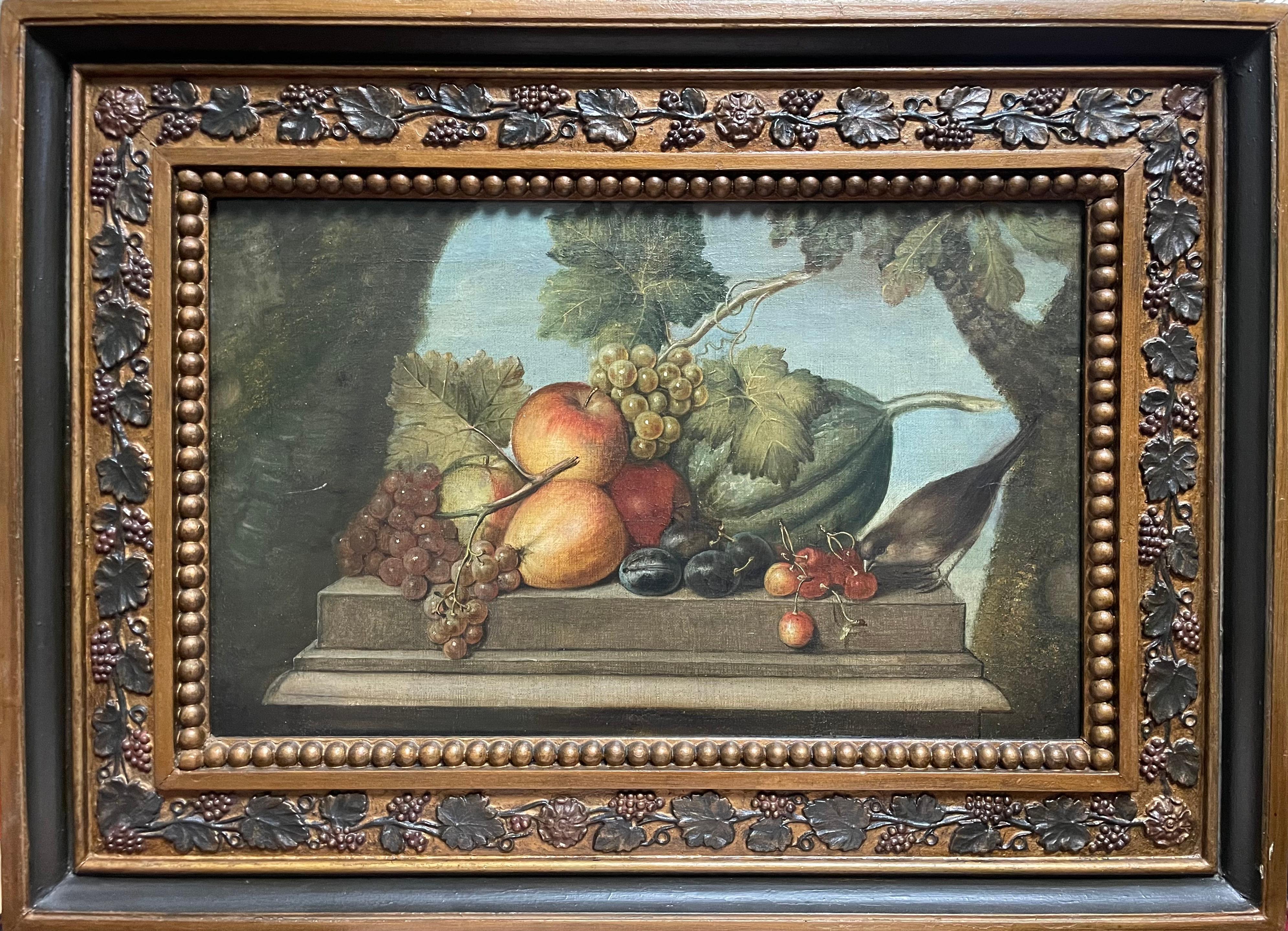 Still-Life Painting de Unidentified (XVIII Century) - "Bodegón con frutas y pájaro"
