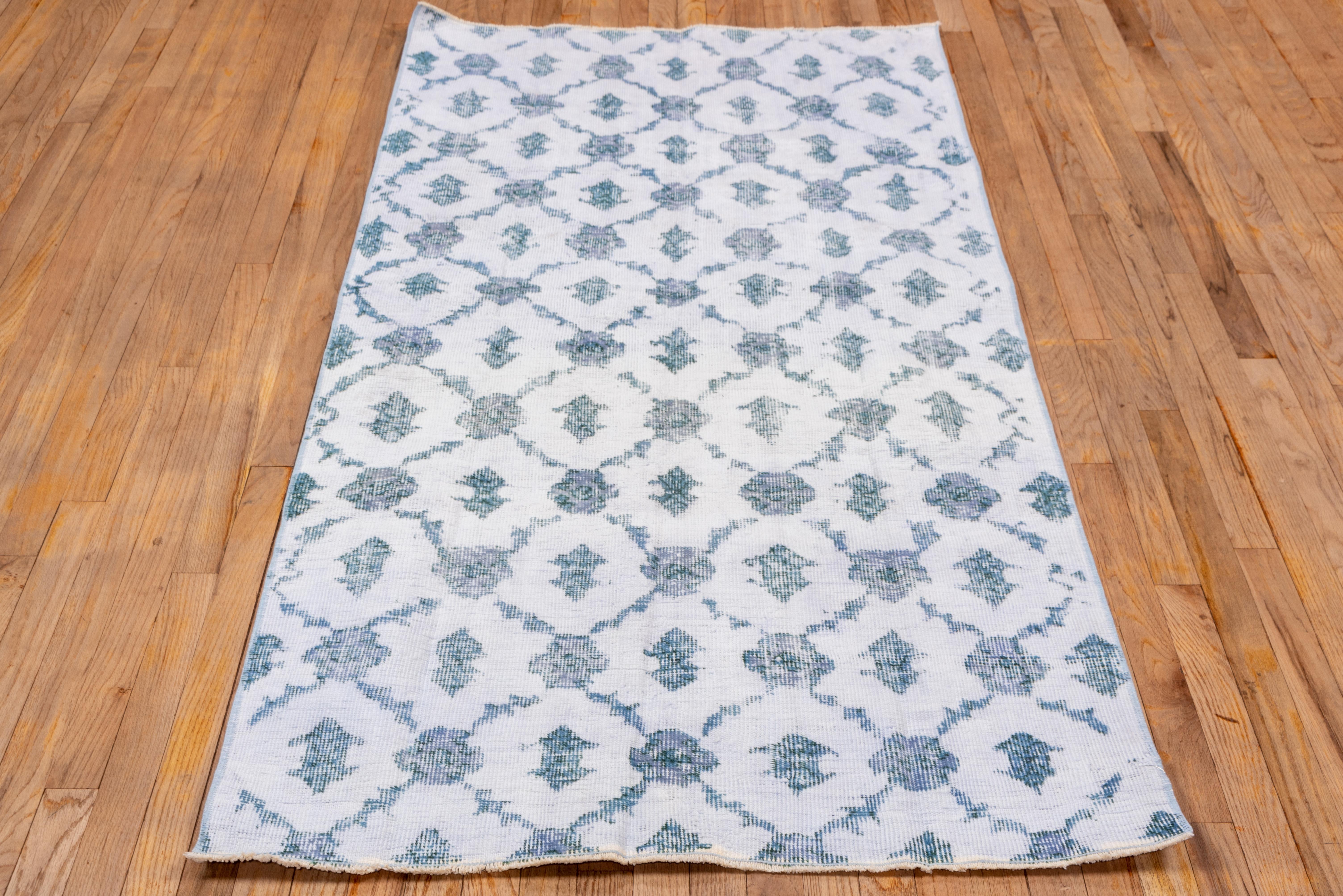 Uniique Shabby Chic Turkish Oushak Scatter Rug, Blue Allover Design In Good Condition For Sale In New York, NY