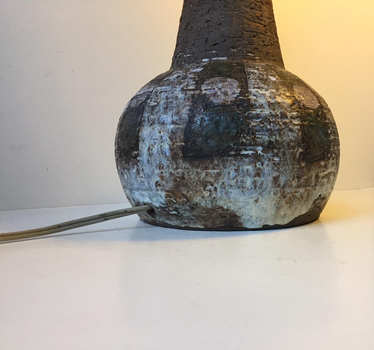Glazed Unik & Large Stoneware Table Lamp with Abstract Motif by Sejer, Denmark, 1970s