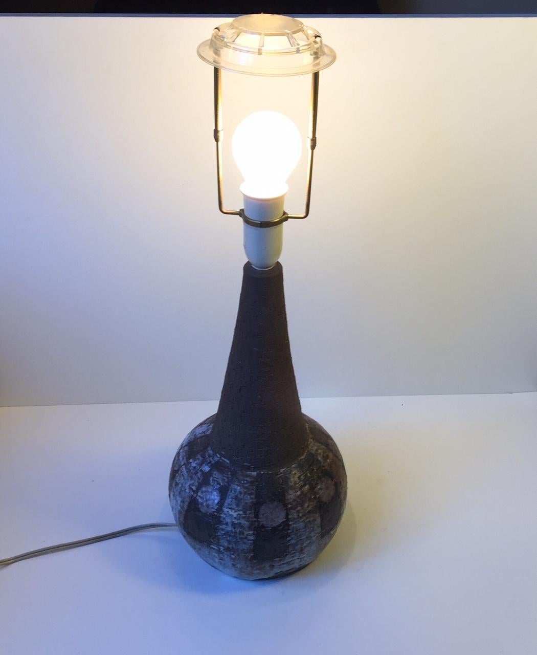 Unik & Large Stoneware Table Lamp with Abstract Motif by Sejer, Denmark, 1970s In Good Condition In Esbjerg, DK