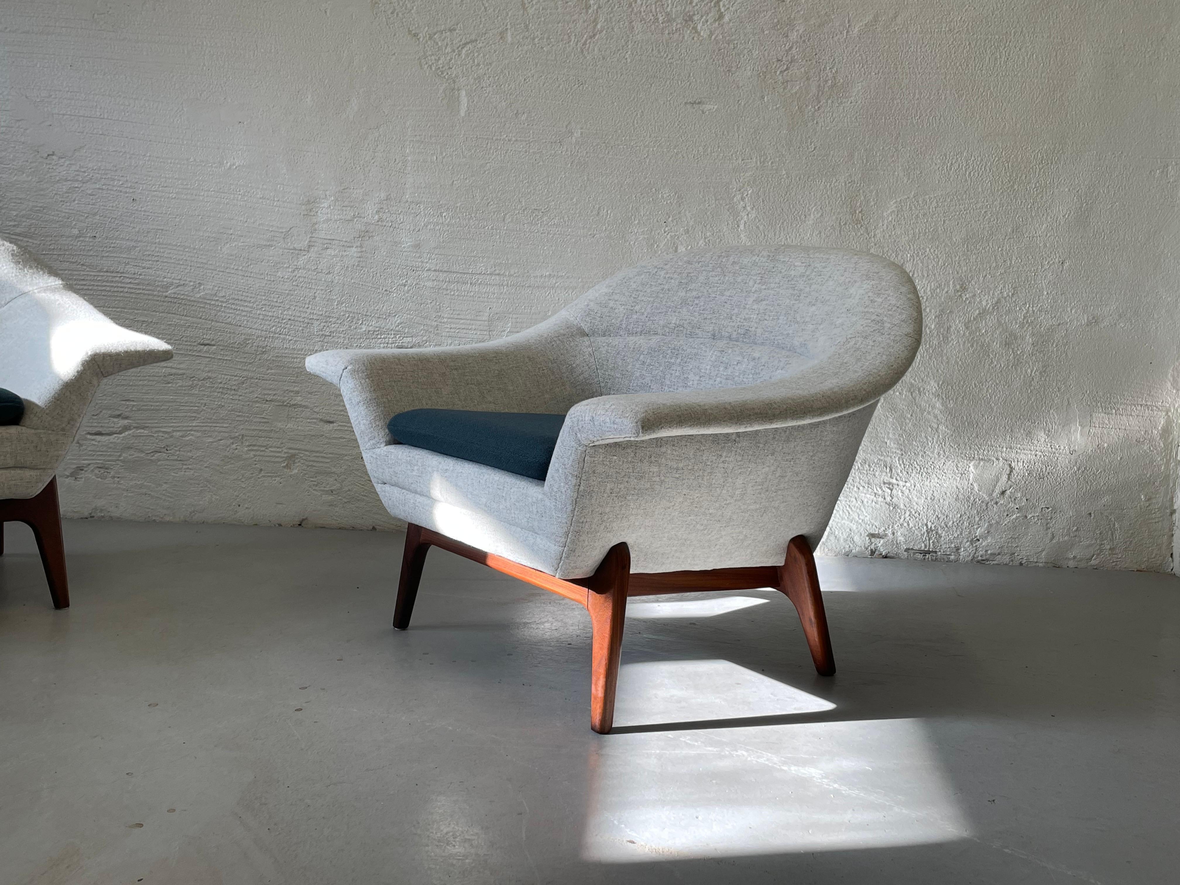 Carved Unique pair of Norwegian mid- century lounge chairs, 1961