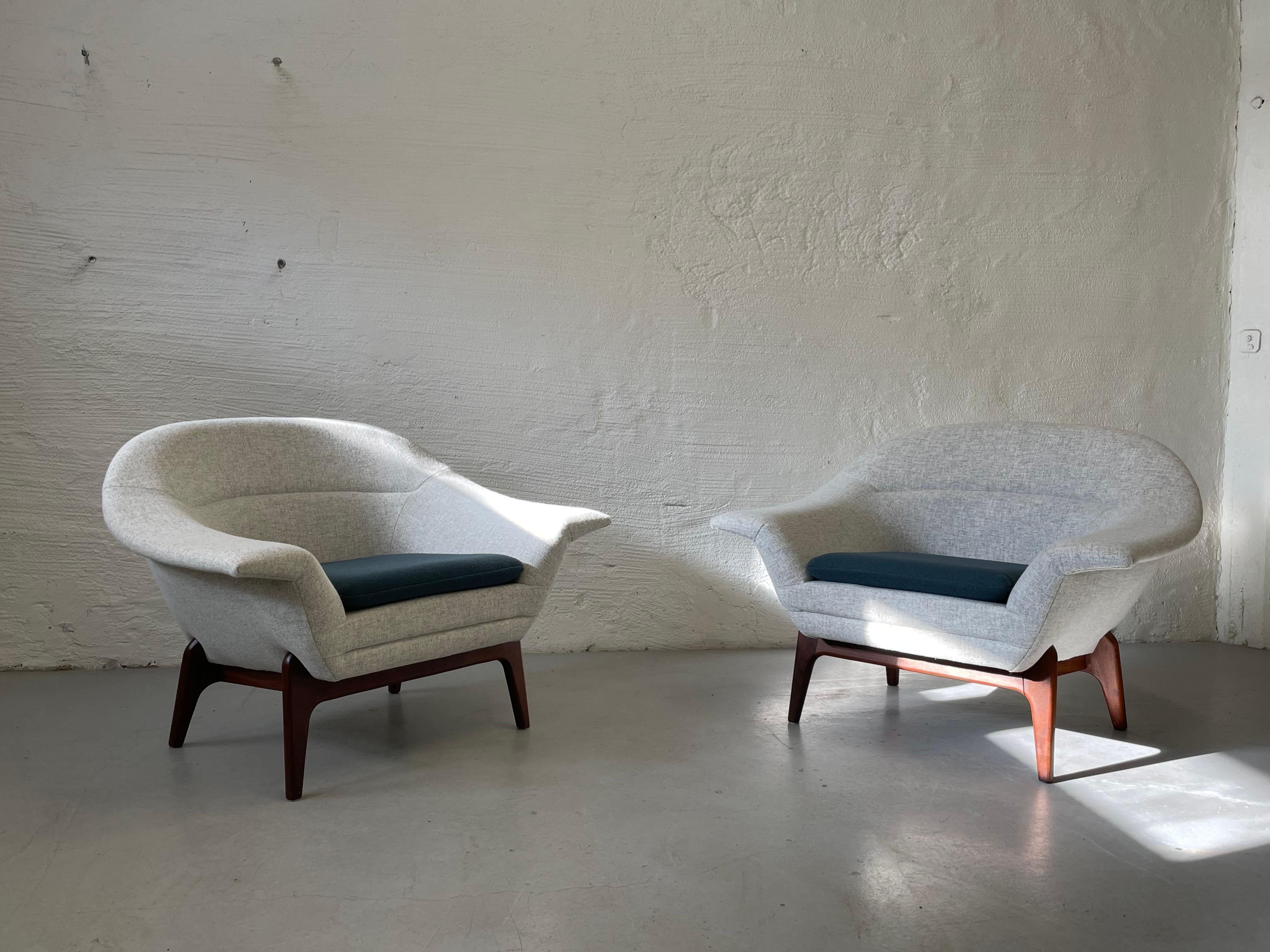 Fabric Unique pair of Norwegian mid- century lounge chairs, 1961