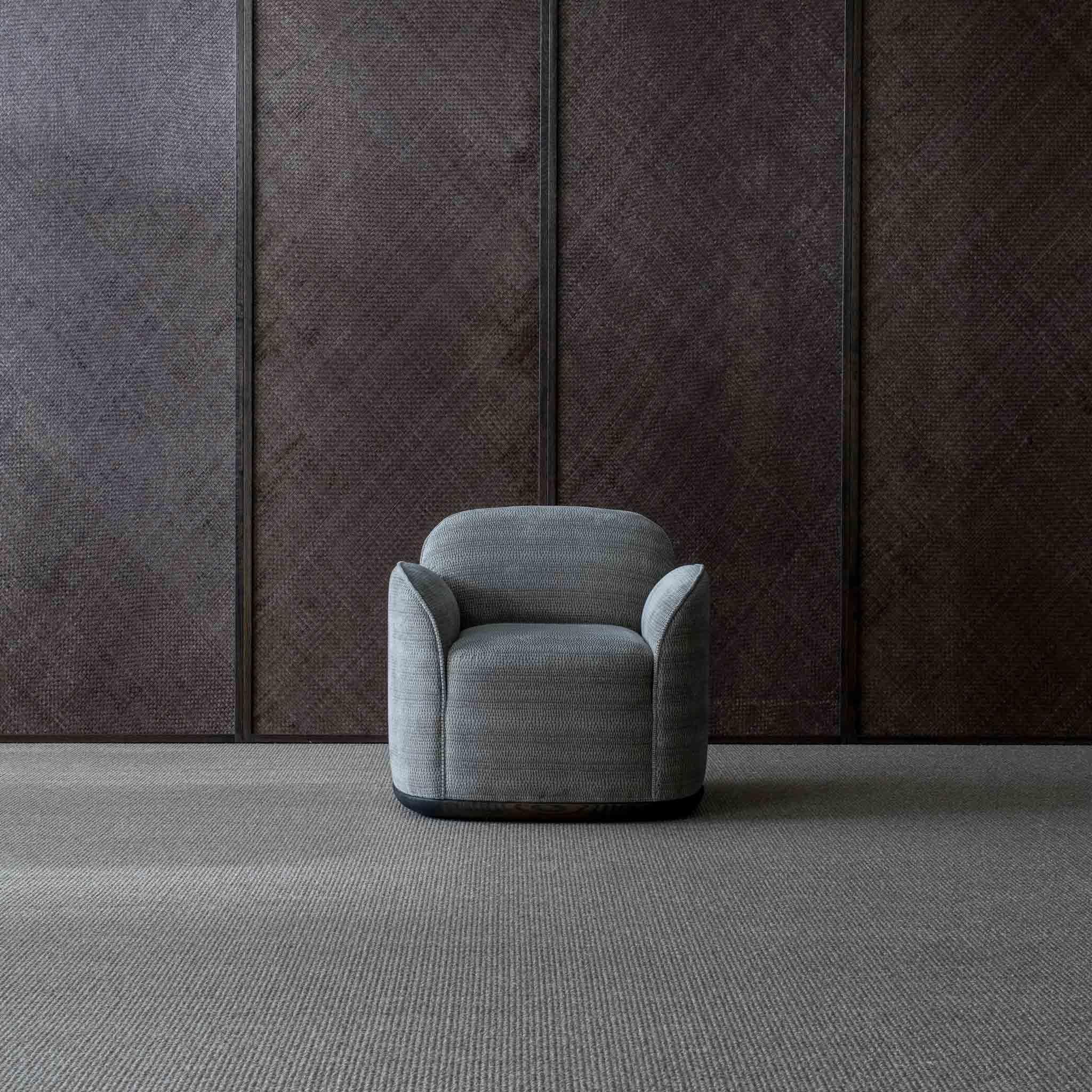 Finnish Unio Armchair Upholstered with Dedar Pergamena Fabric by Poiat