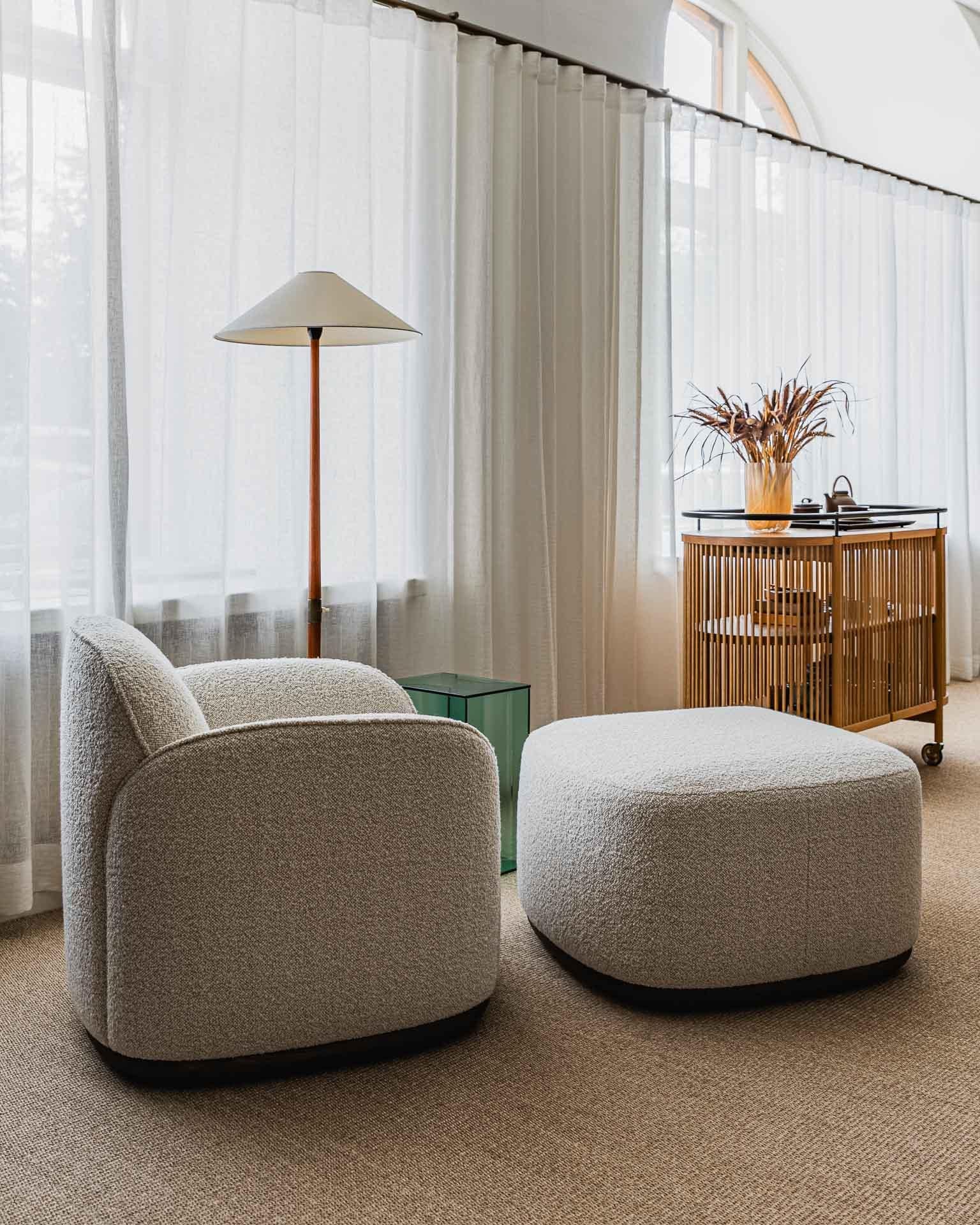 Scandinavian Modern Unio Armchair Upholstered with Dedar Pergamena Fabric by Poiat