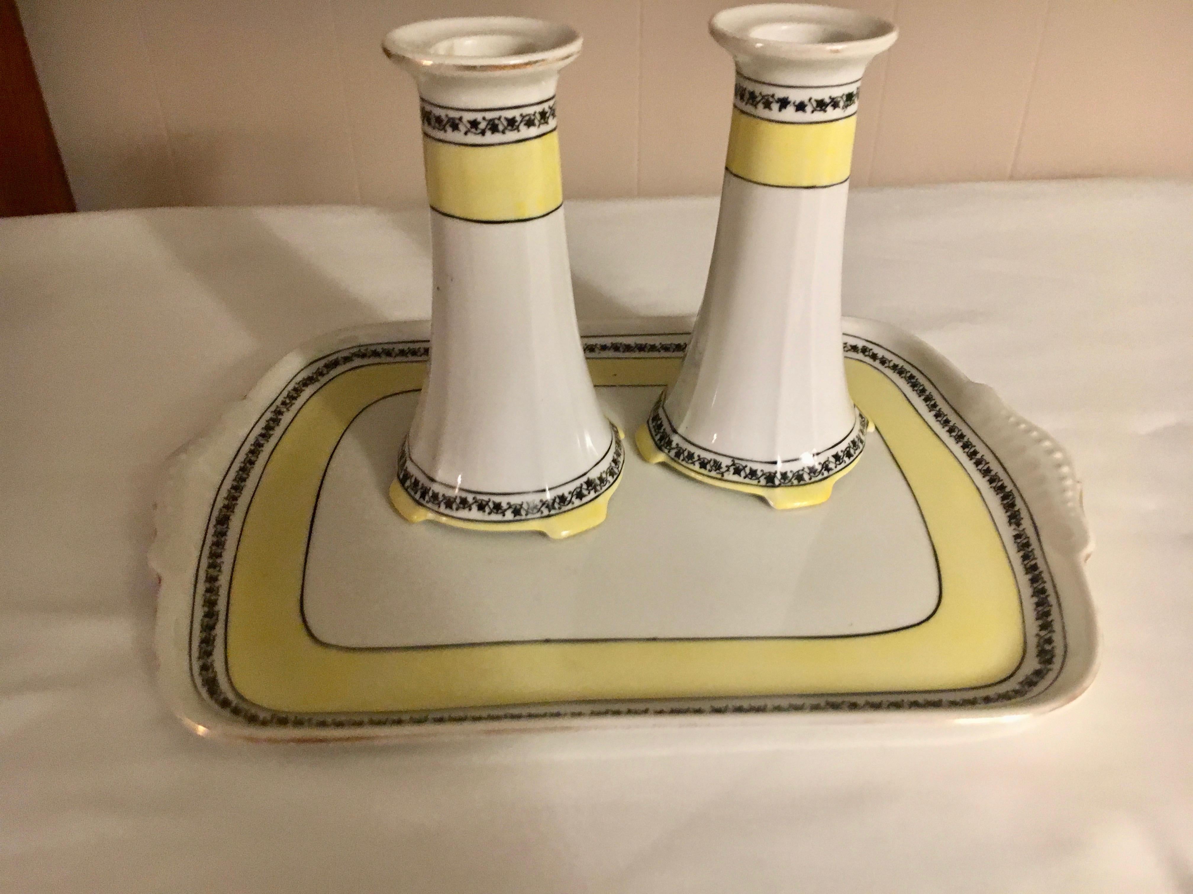Union Bavaria Porcelain Tray and Candlesticks For Sale 1
