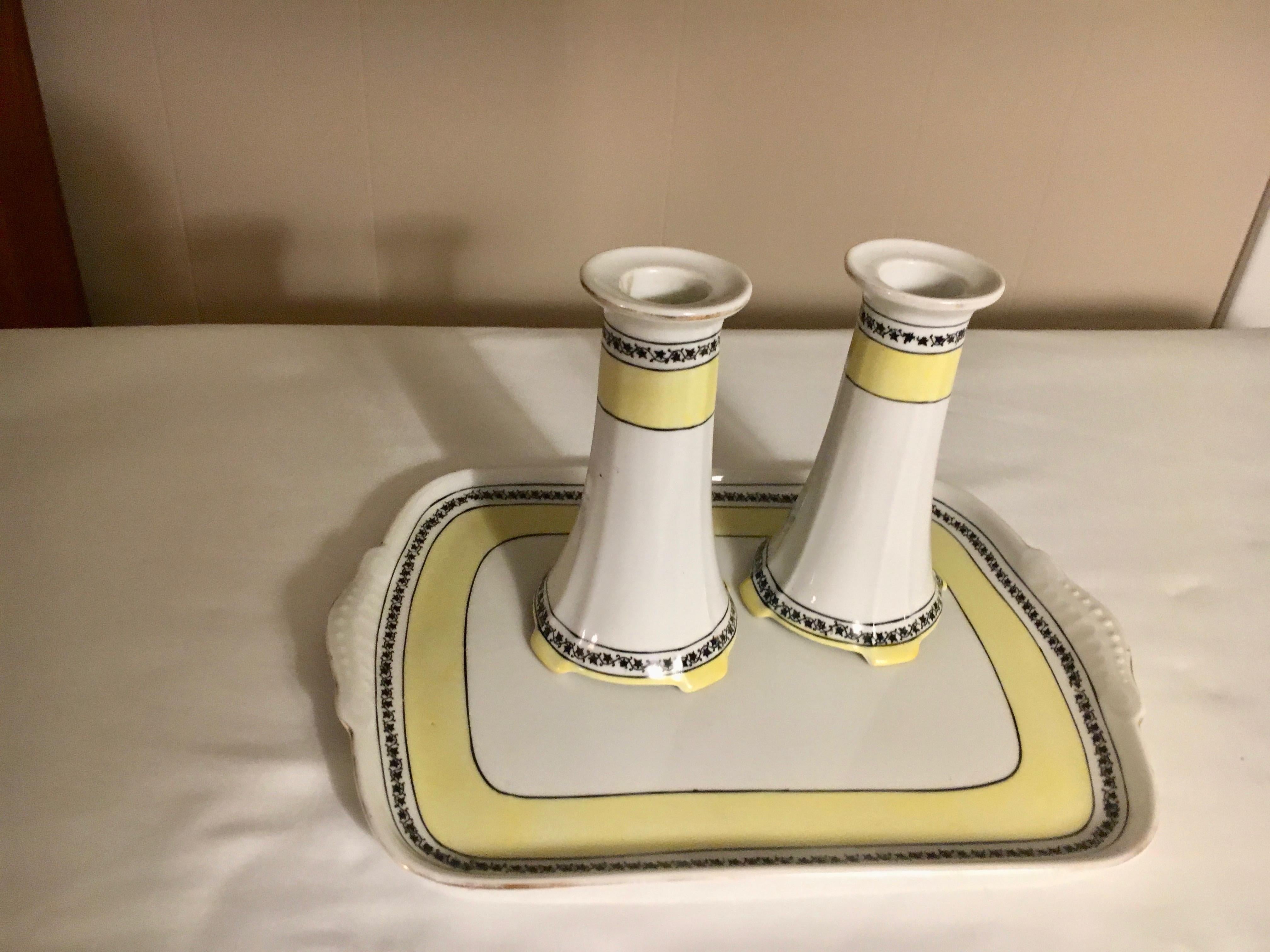Union Bavaria Porcelain Tray and Candlesticks For Sale 2