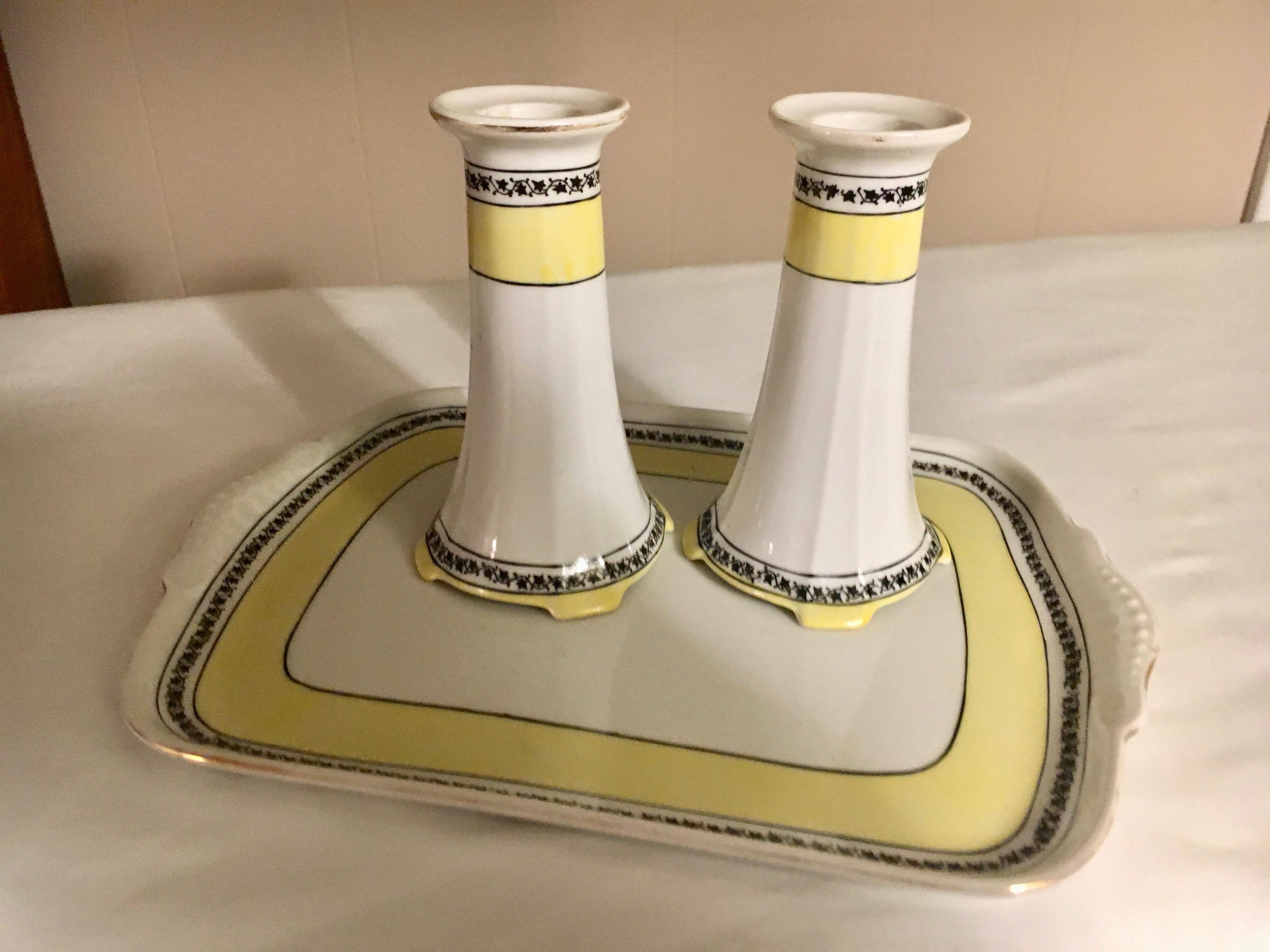 Union Bavaria Porcelain Tray and Candlesticks For Sale 3