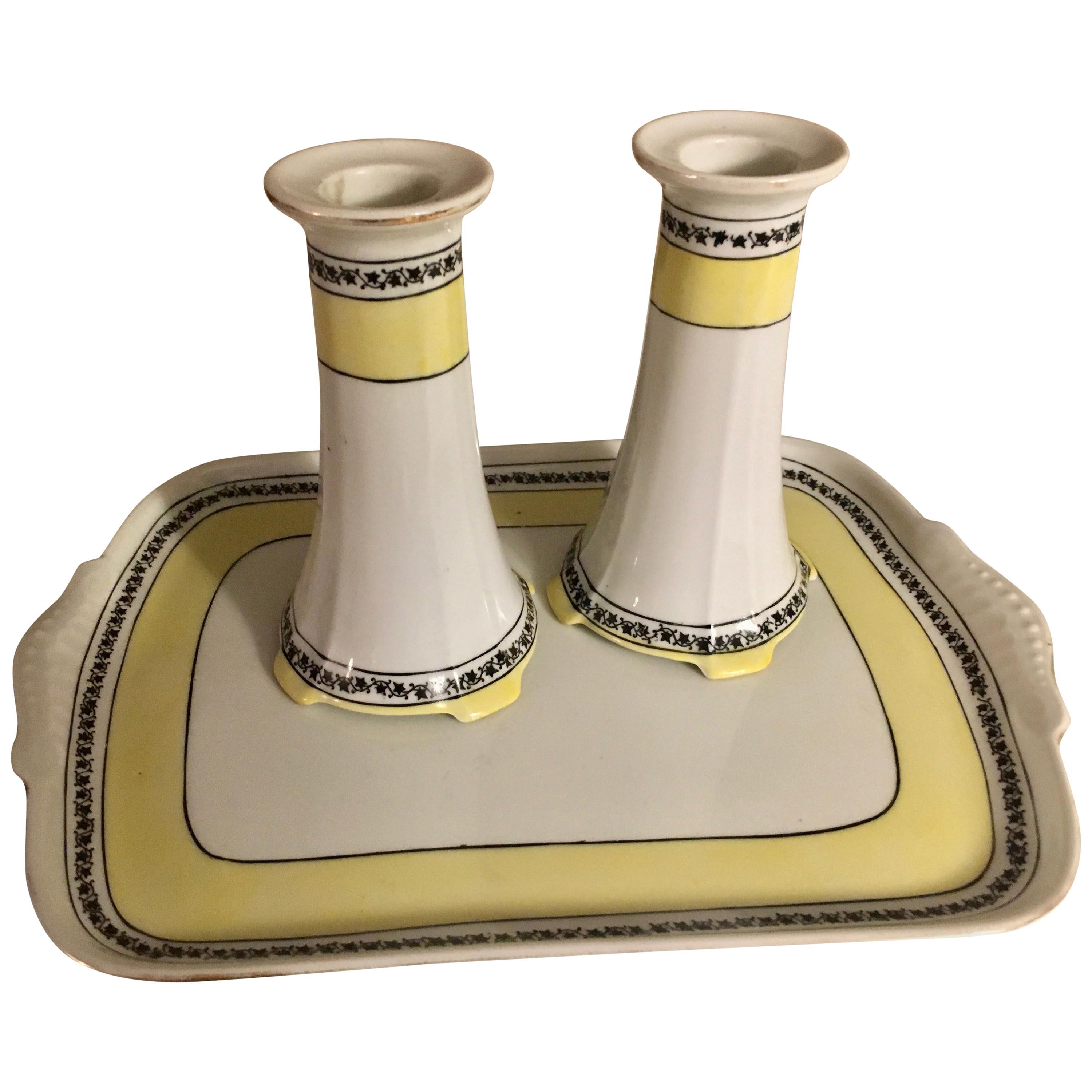 Union Bavaria Porcelain Tray and Candlesticks For Sale