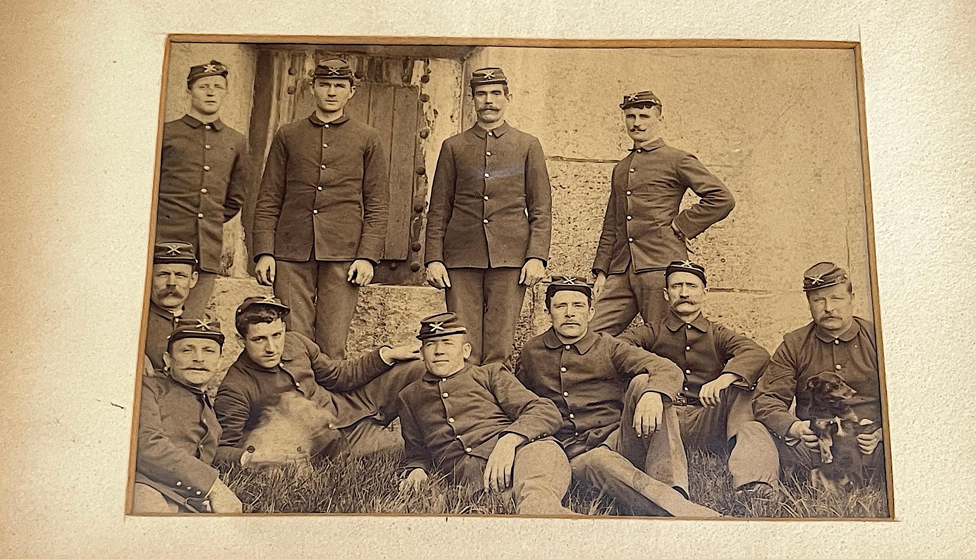 Union Civil War Photo 11 L-2 Officers & Dog Possibly Richmond Prisons In Situ, 1861-1863, Period Board Mounted Photograph 

A rare and historically significant Union Civil War photograph featuring eleven L-2 officers and a dog mascot, possibly taken