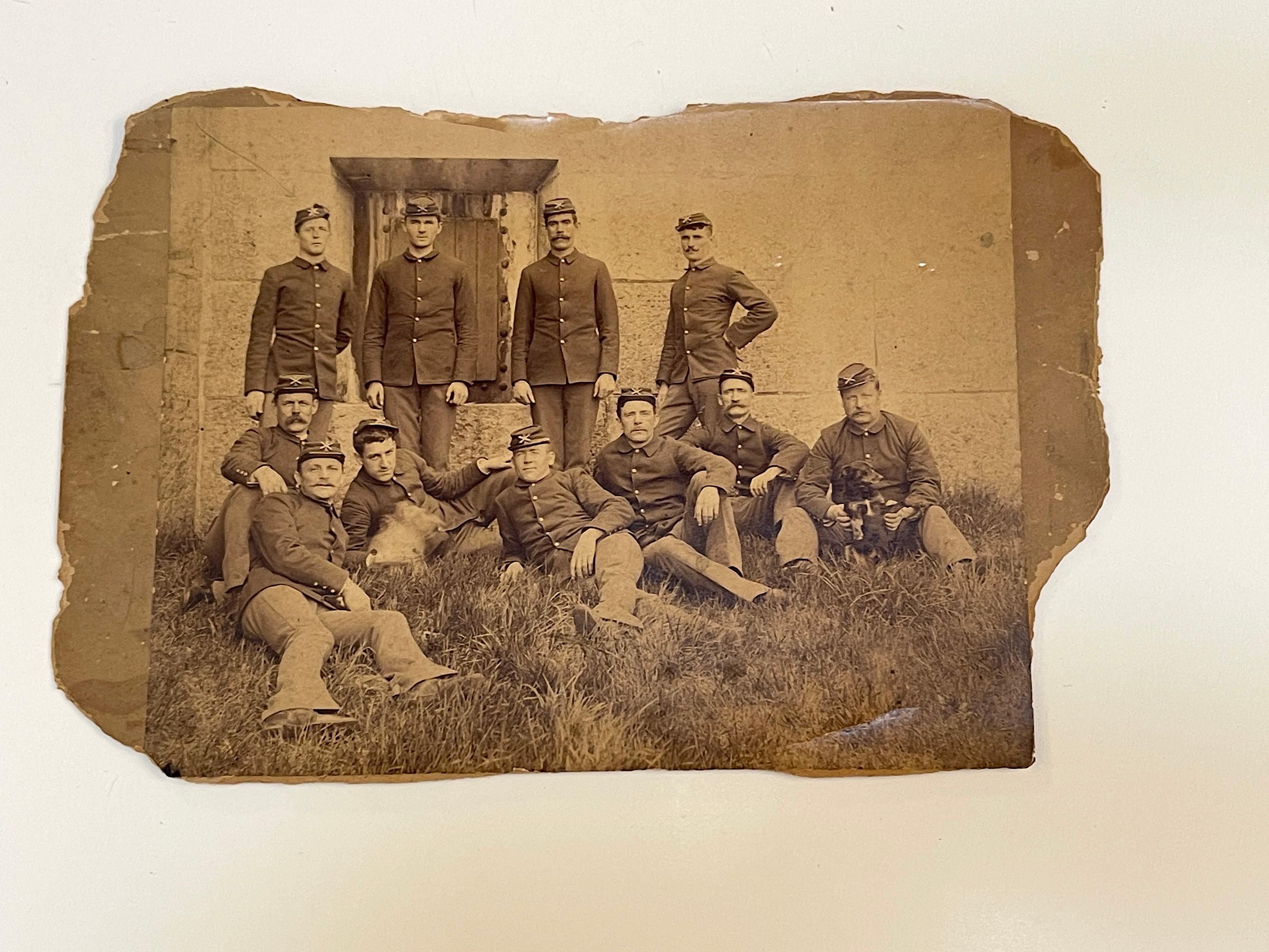 American Union Civil War Photo 11 L-2 Officers & Dog  Possibly Richmond Prisons In Situ For Sale