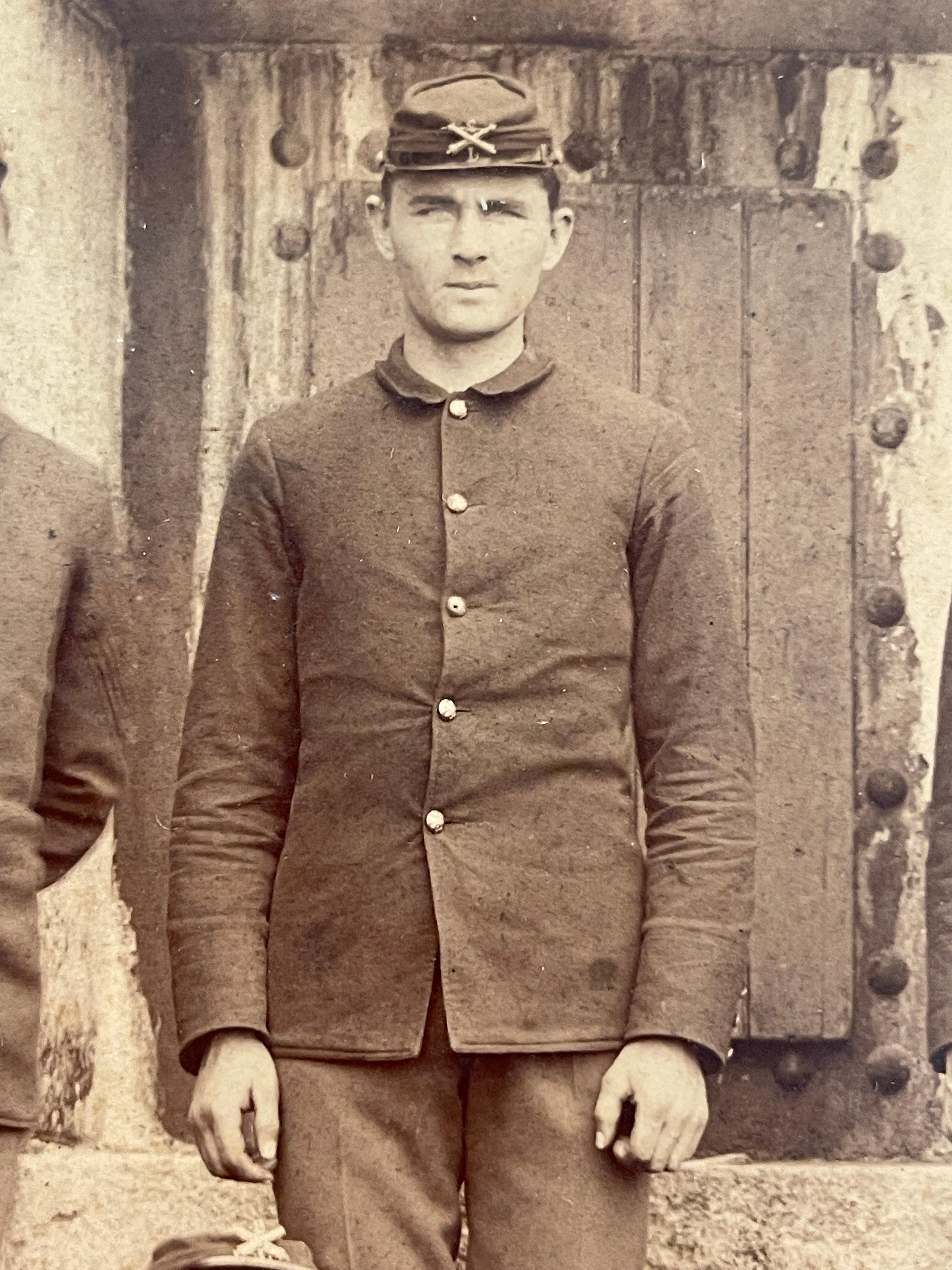 19th Century Union Civil War Photo 11 L-2 Officers & Dog  Possibly Richmond Prisons In Situ For Sale