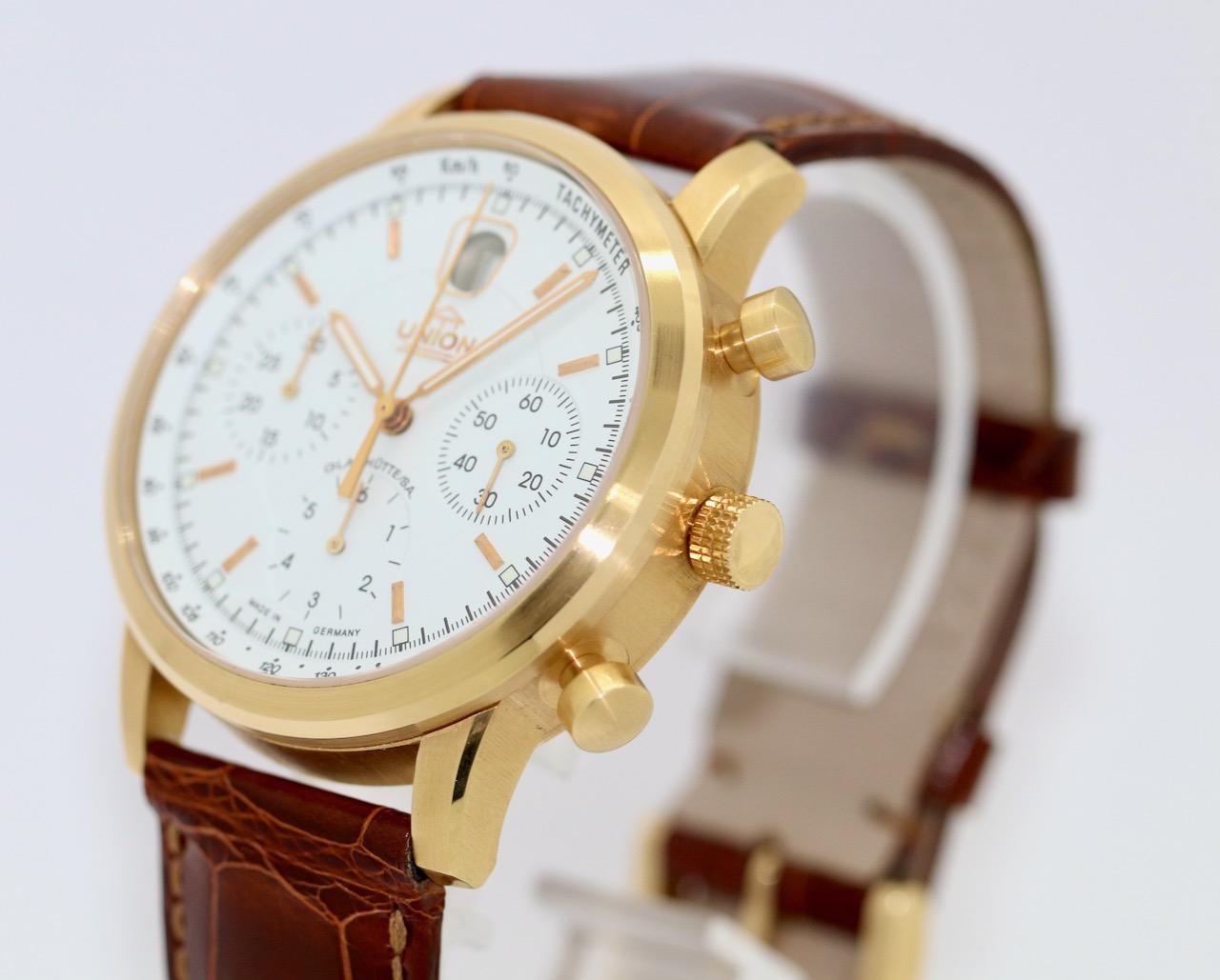 Union Glashütte Chronograph 18 Karat Gold, Automatic, Limited to 50, Saxony. In Good Condition For Sale In Berlin, DE